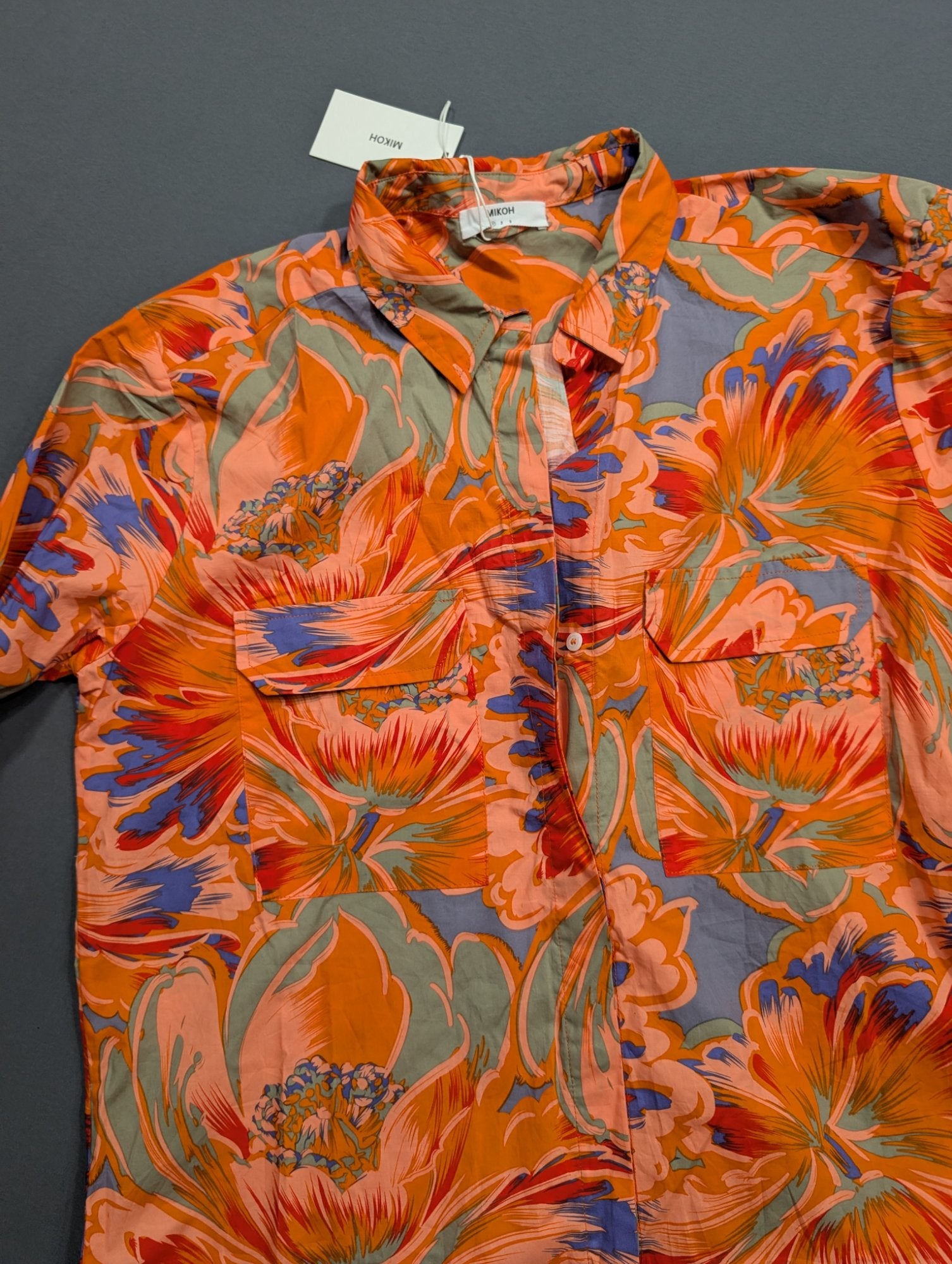 MIKOH Floral Print Button-Down Shirt Size 1 Orange Long Sleeve
