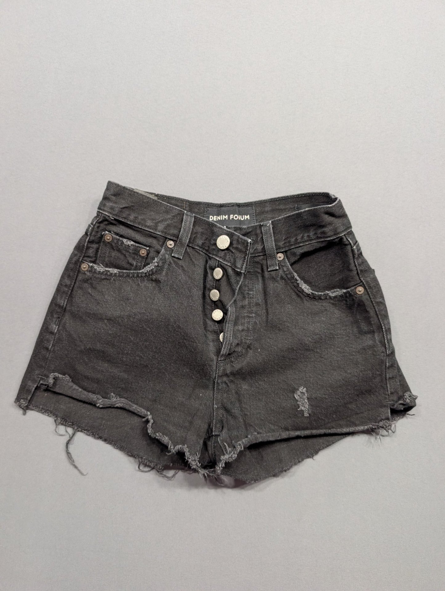 Denim Forum Yoko Short Black Distressed Jean Shorts Sz 23