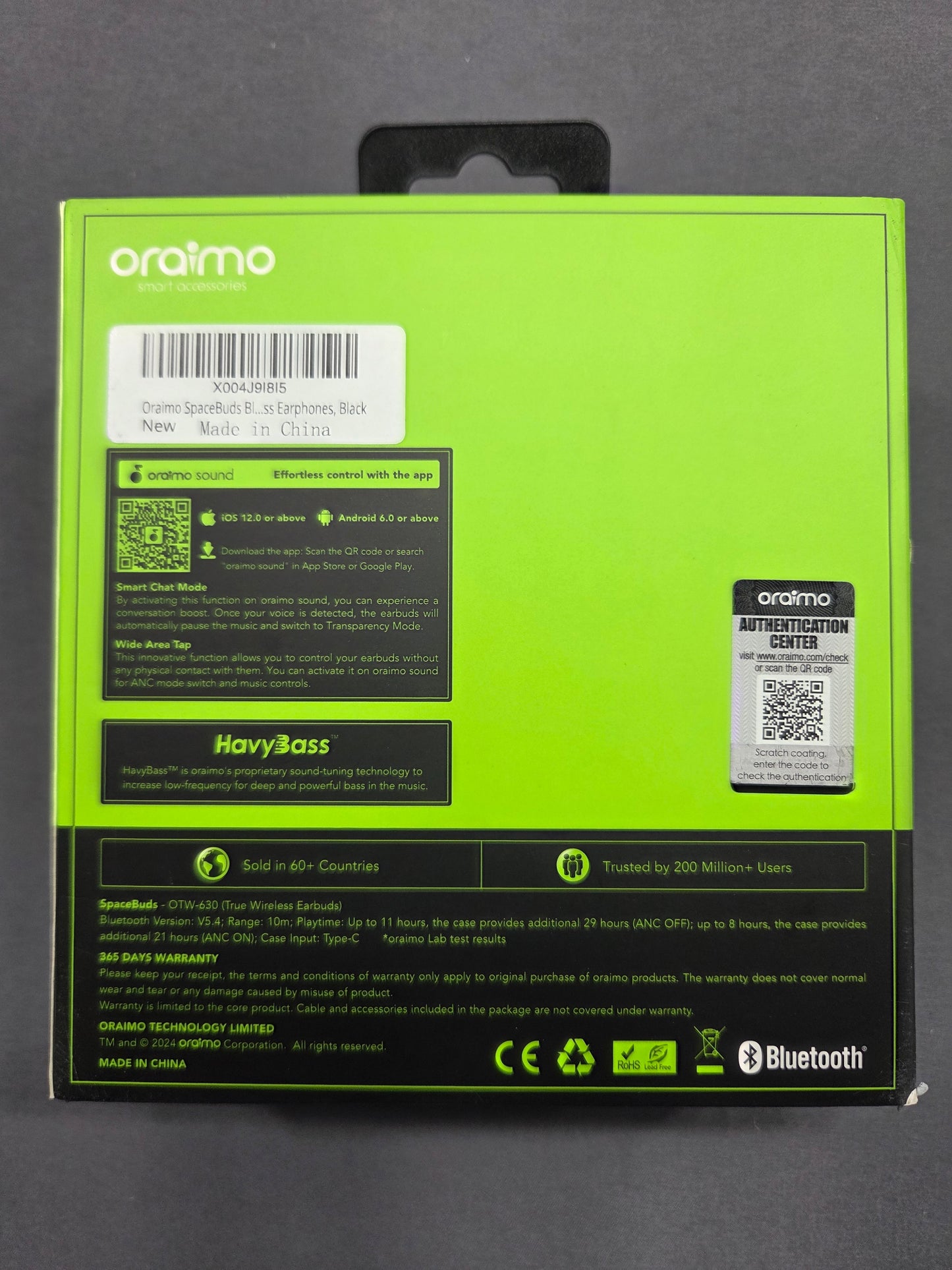 Oraimo SpaceBuds OTW-630 ANC True Wireless Earbuds 50dB HavyBass Black