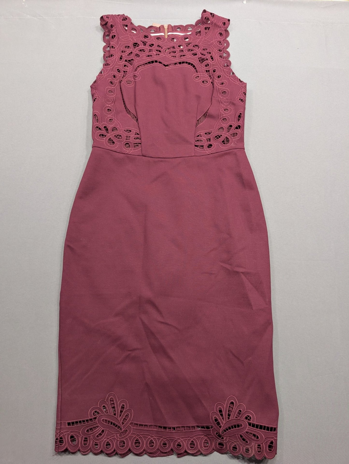 Ted Baker London Bodycon Midi Dress Cutwork Lace Berry Pink