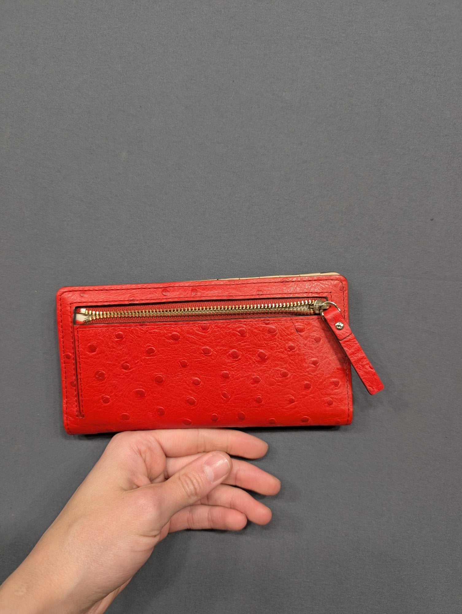 Kate Spade NY Red Ostrich Embossed Leather Bifold Wallet Wristlet