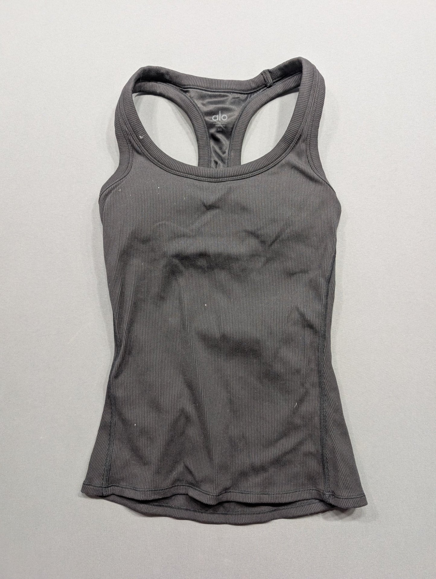 Alo Yoga Ribbed Racerback Tank Top Gray XS Workout Fitness