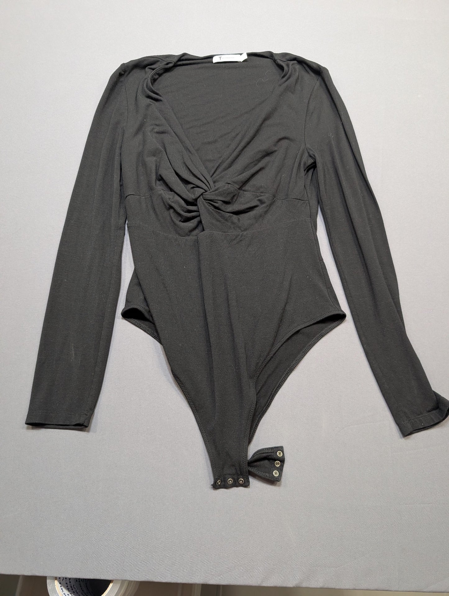 T Alexander Wang Black Long Sleeve Twist Front Bodysuit Size Large