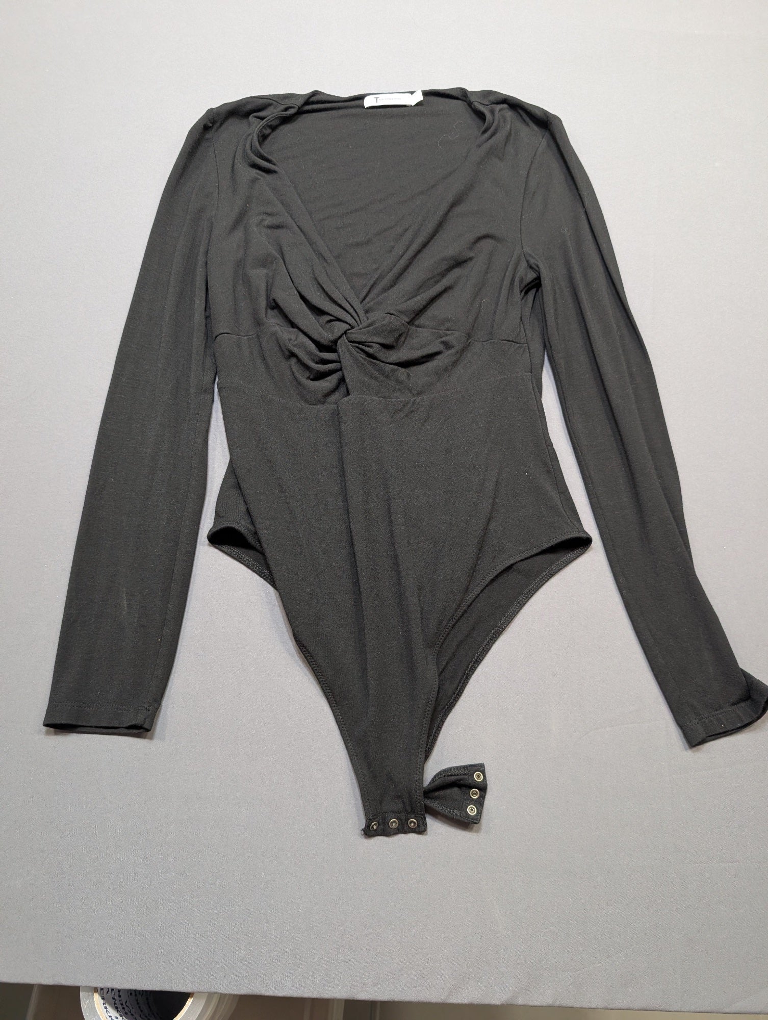 T Alexander Wang Black Long Sleeve Twist Front Bodysuit Size Large