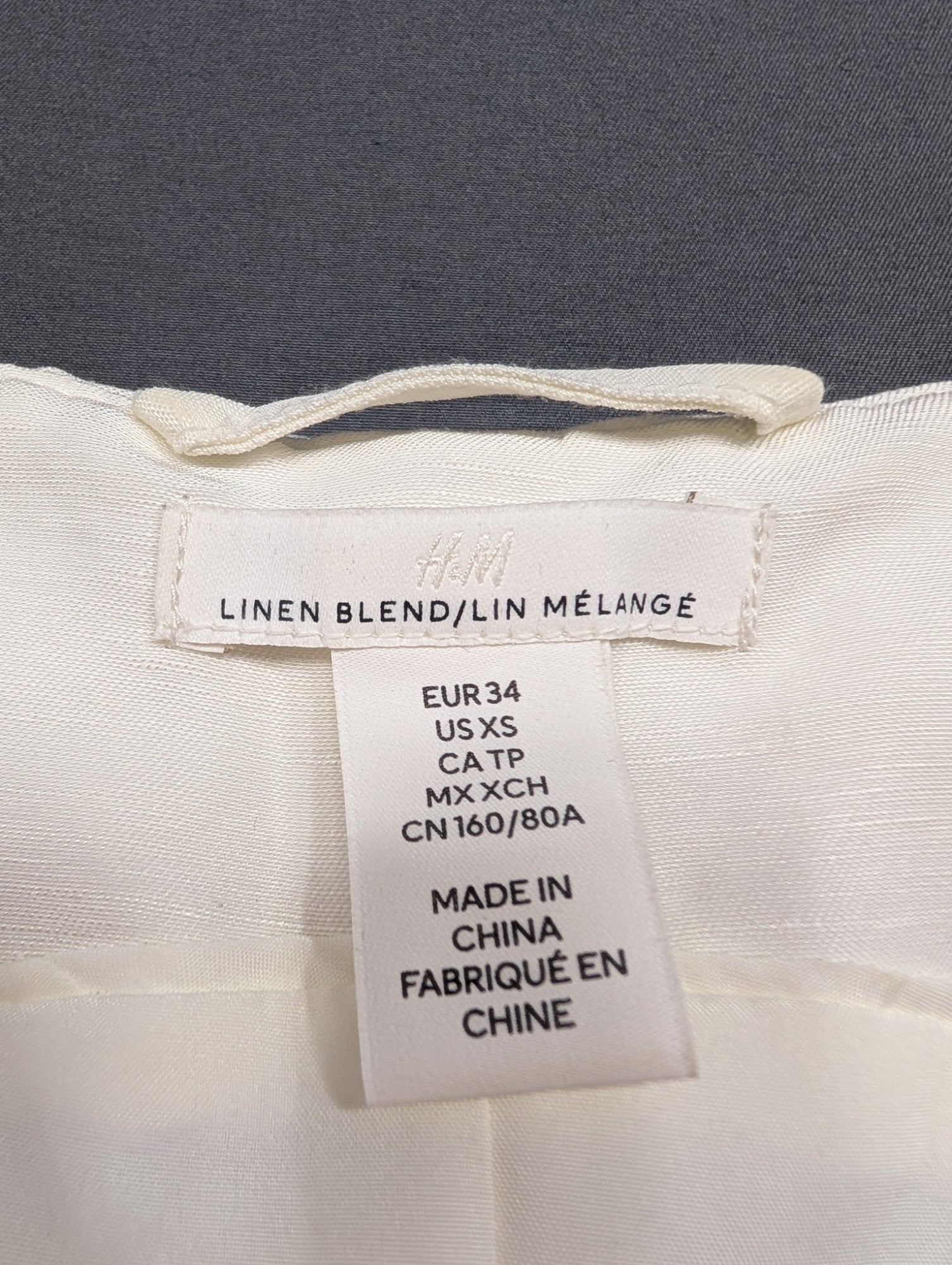 H&M Linen Blend Long Vest Women's XS White Button-Front Sleeveless