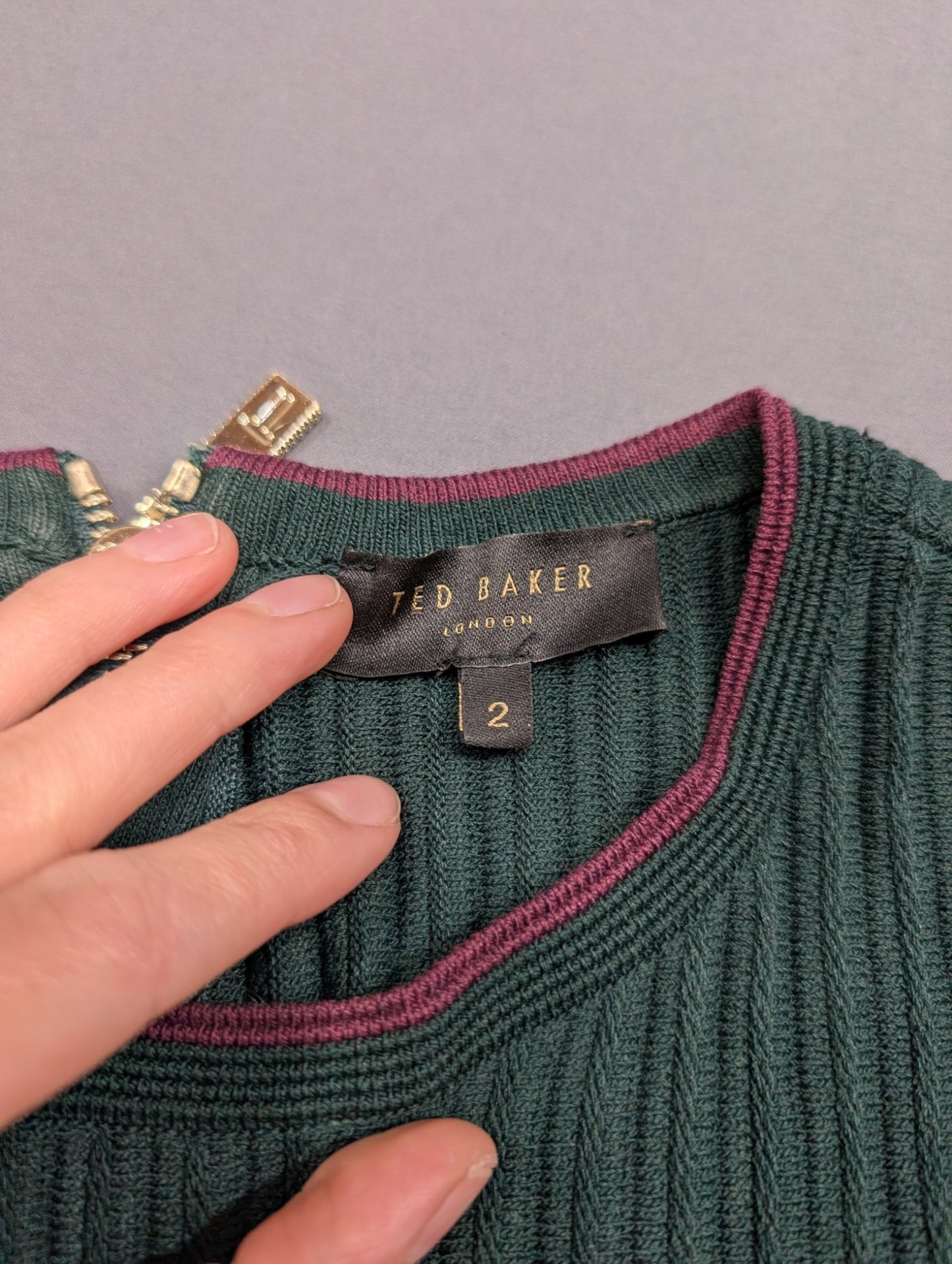Ted Baker London Green Ribbed Knit Skater Dress Size 2 (US S)