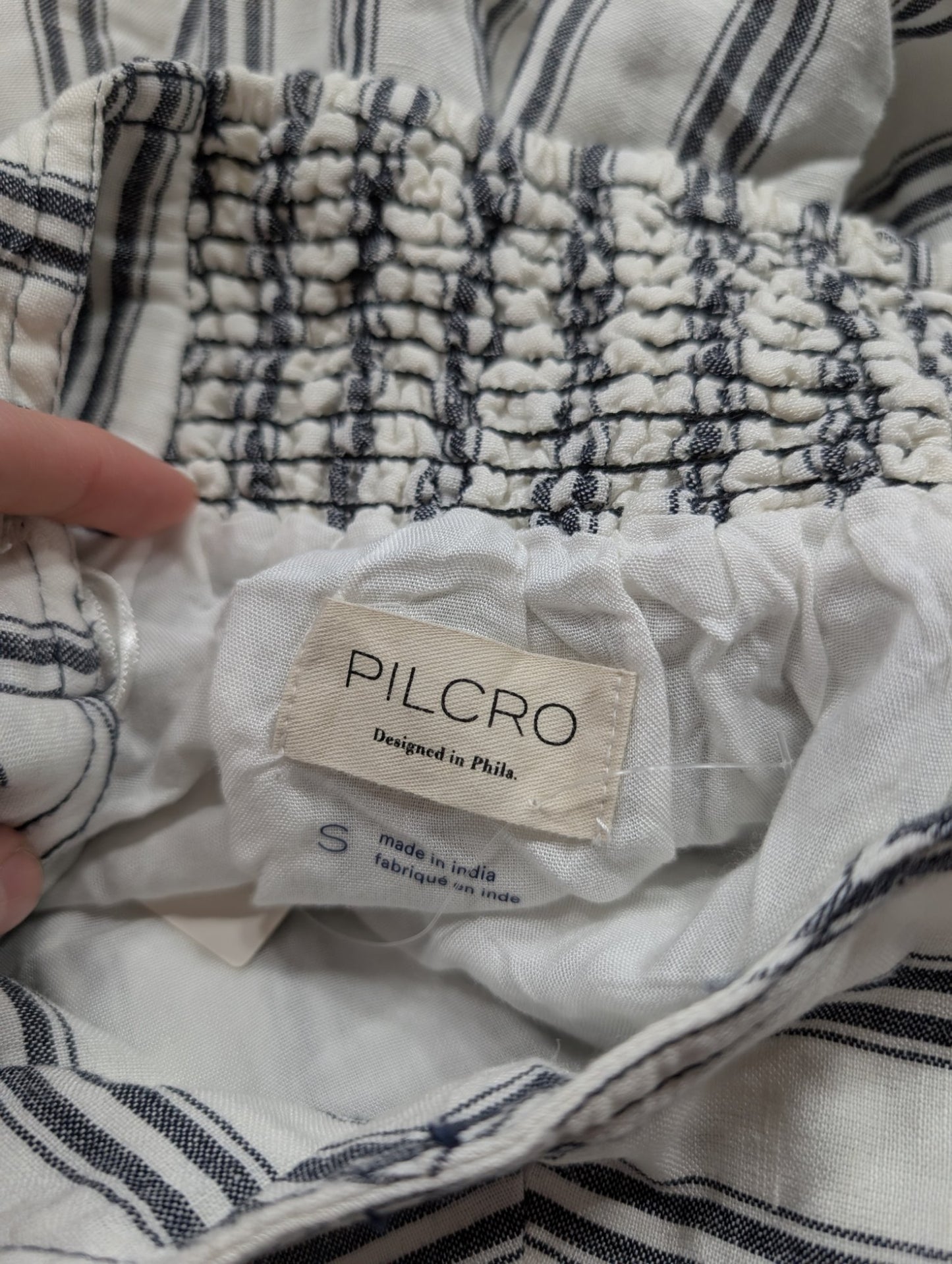 Pilcro Striped Maxi Skirt Smocked Waist Size S White Navy
