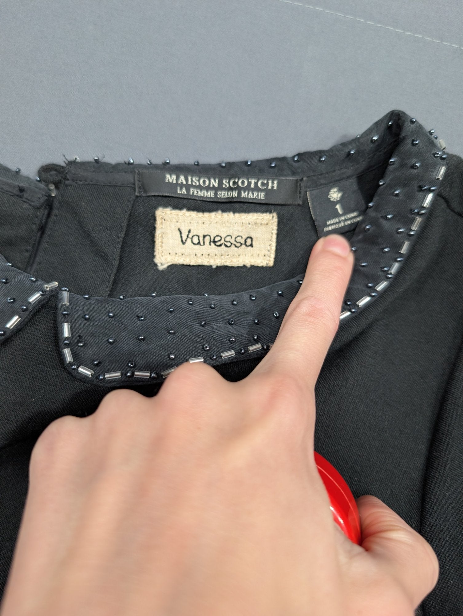 Maison Scotch Black Mini Dress Beaded Peter Pan Collar Size 1