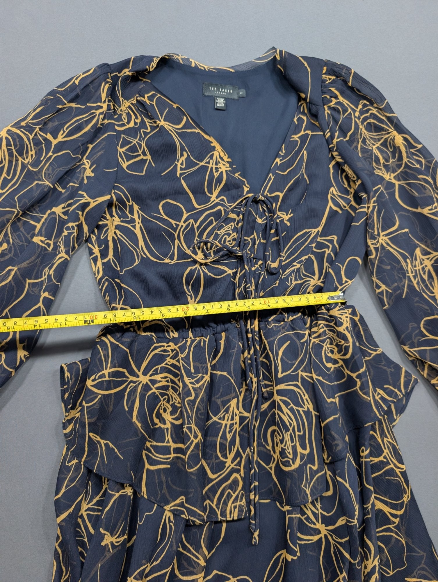 Ted Baker London Navy Gold Floral Ruffle Mini Dress Size 1 (S)