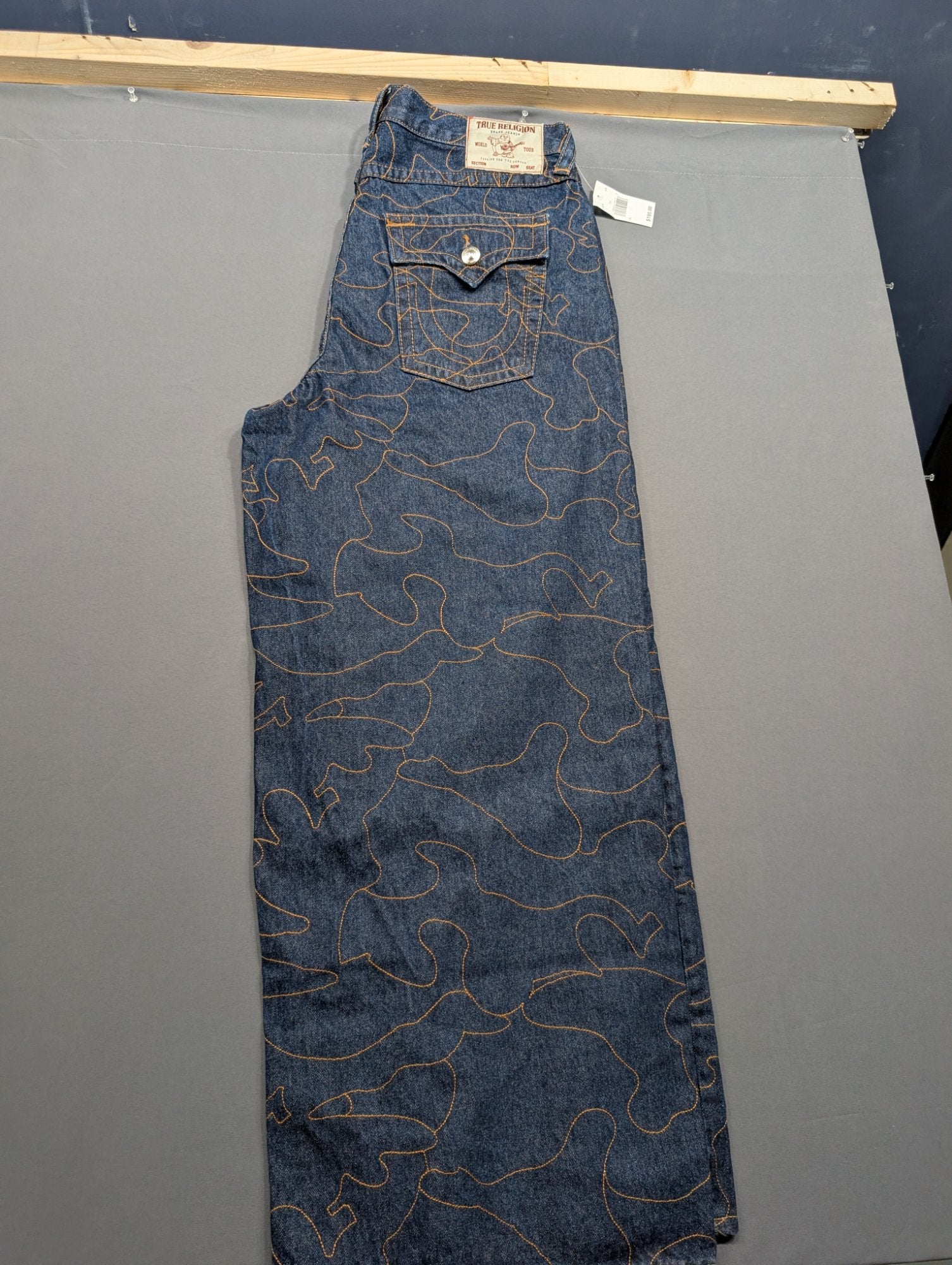True Religion Mikey Baggy AF Jeans 34 Camo Stitch Dark Wash NWT