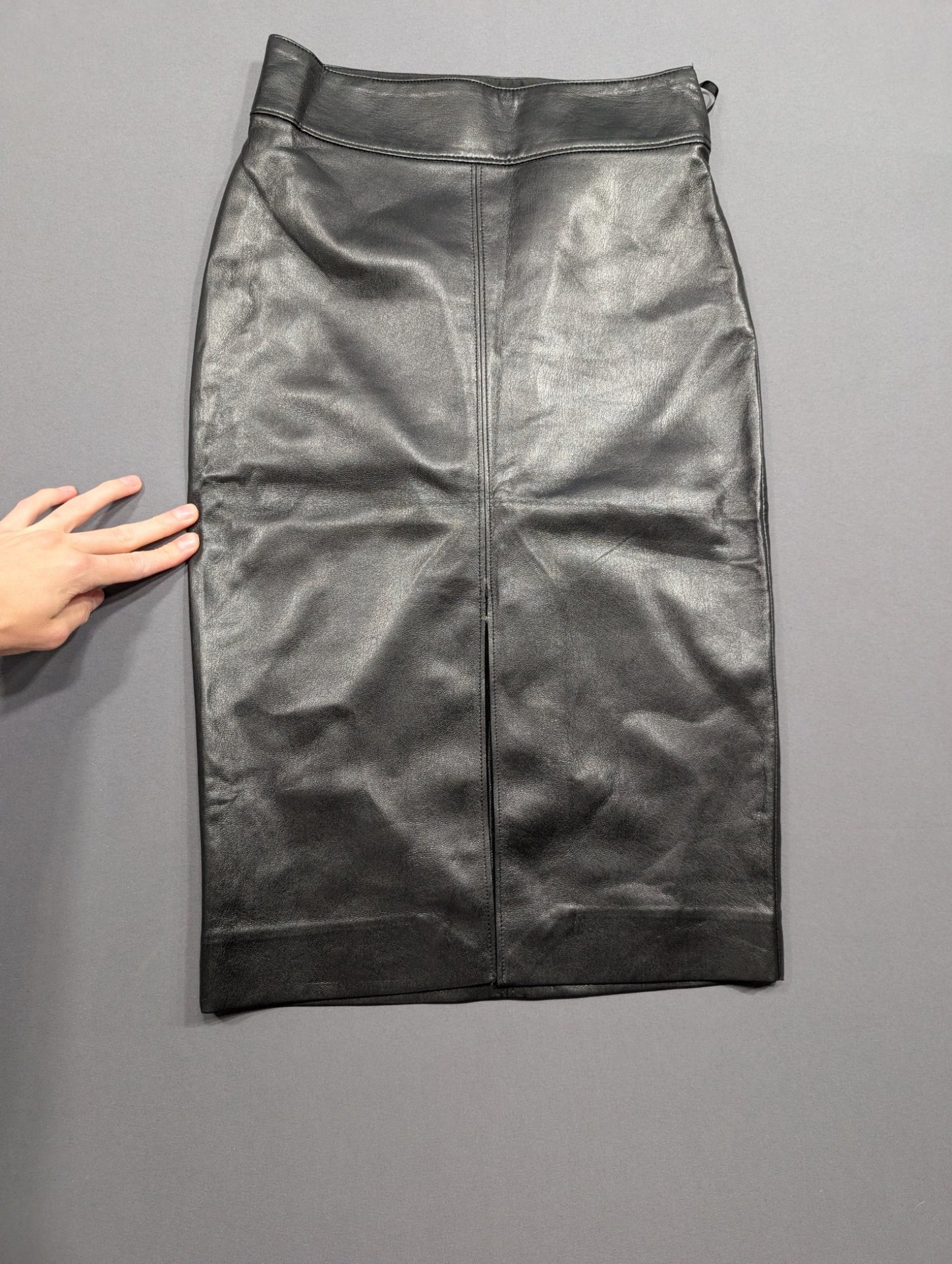 Babaton Black Leather Pencil Midi Skirt Size 00 High Waist