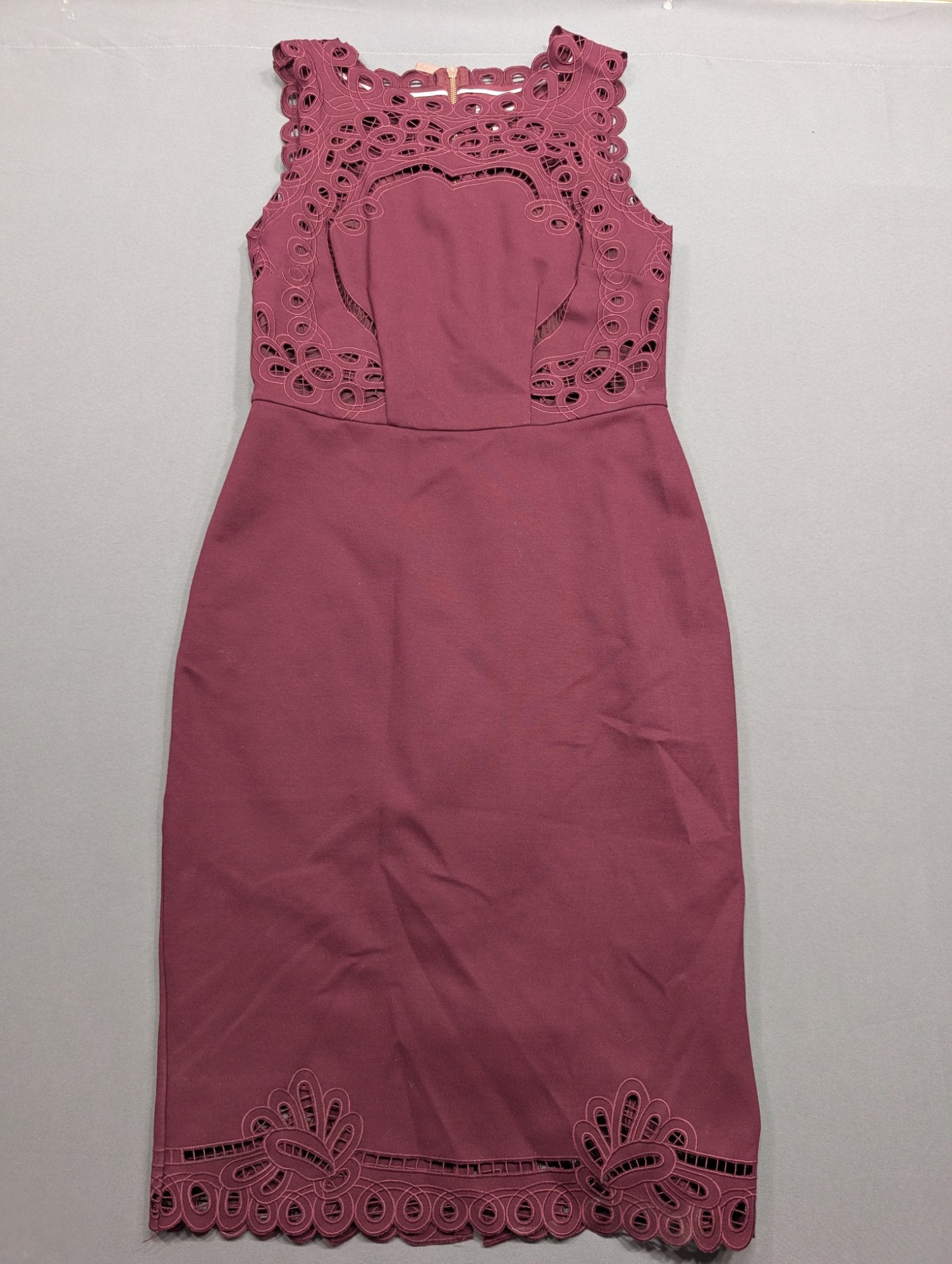 Ted Baker London Burgundy Lace Cutwork Sheath Dress Midi