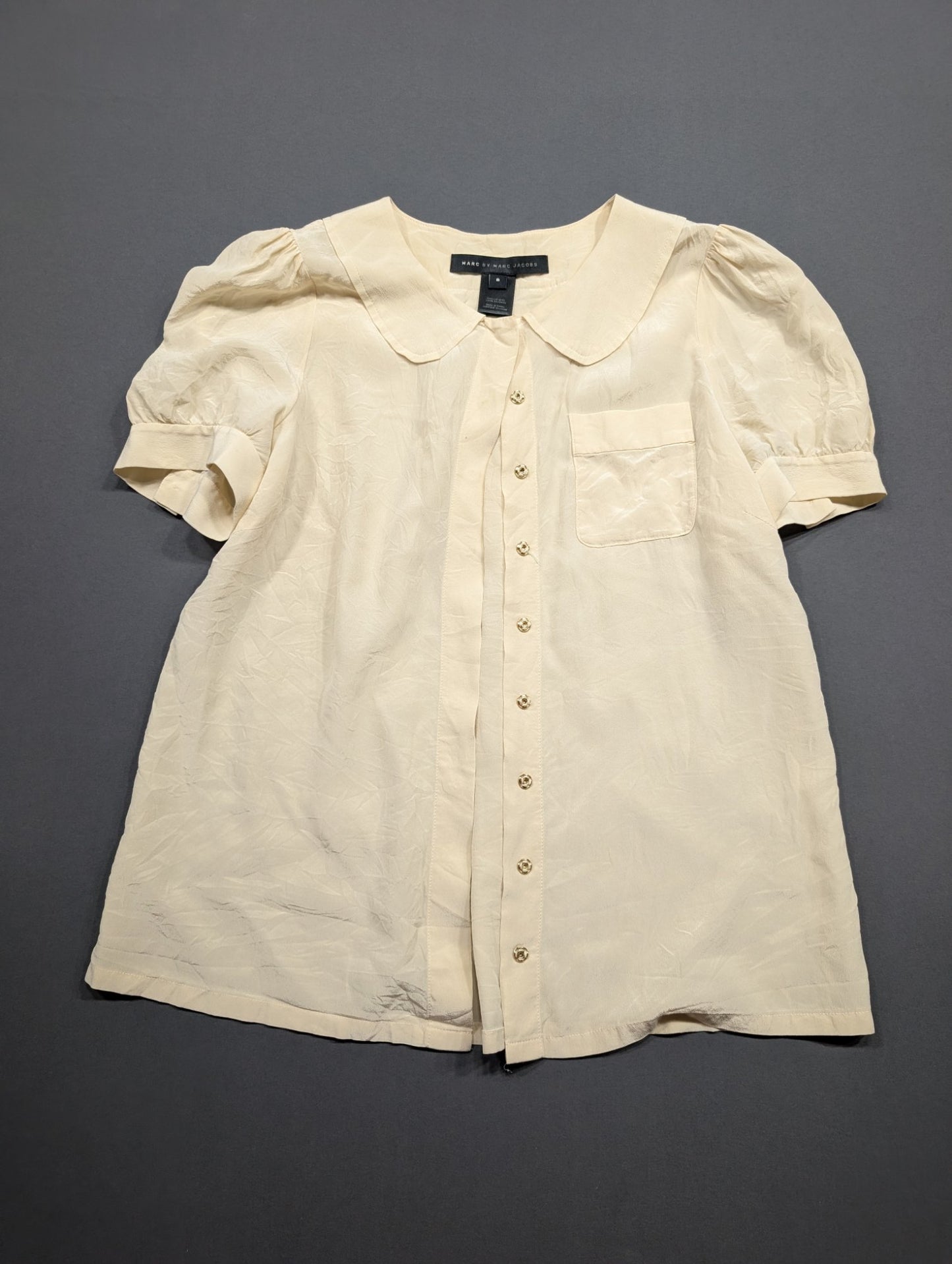 Marc by Marc Jacobs Silk Blouse Cream Peter Pan Collar Size 6