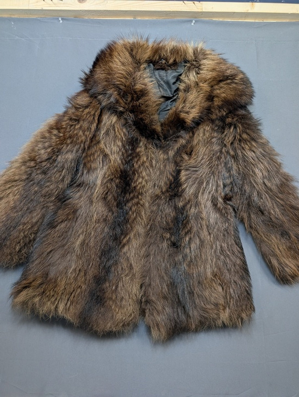 Brown faux fur coat with hood, like new