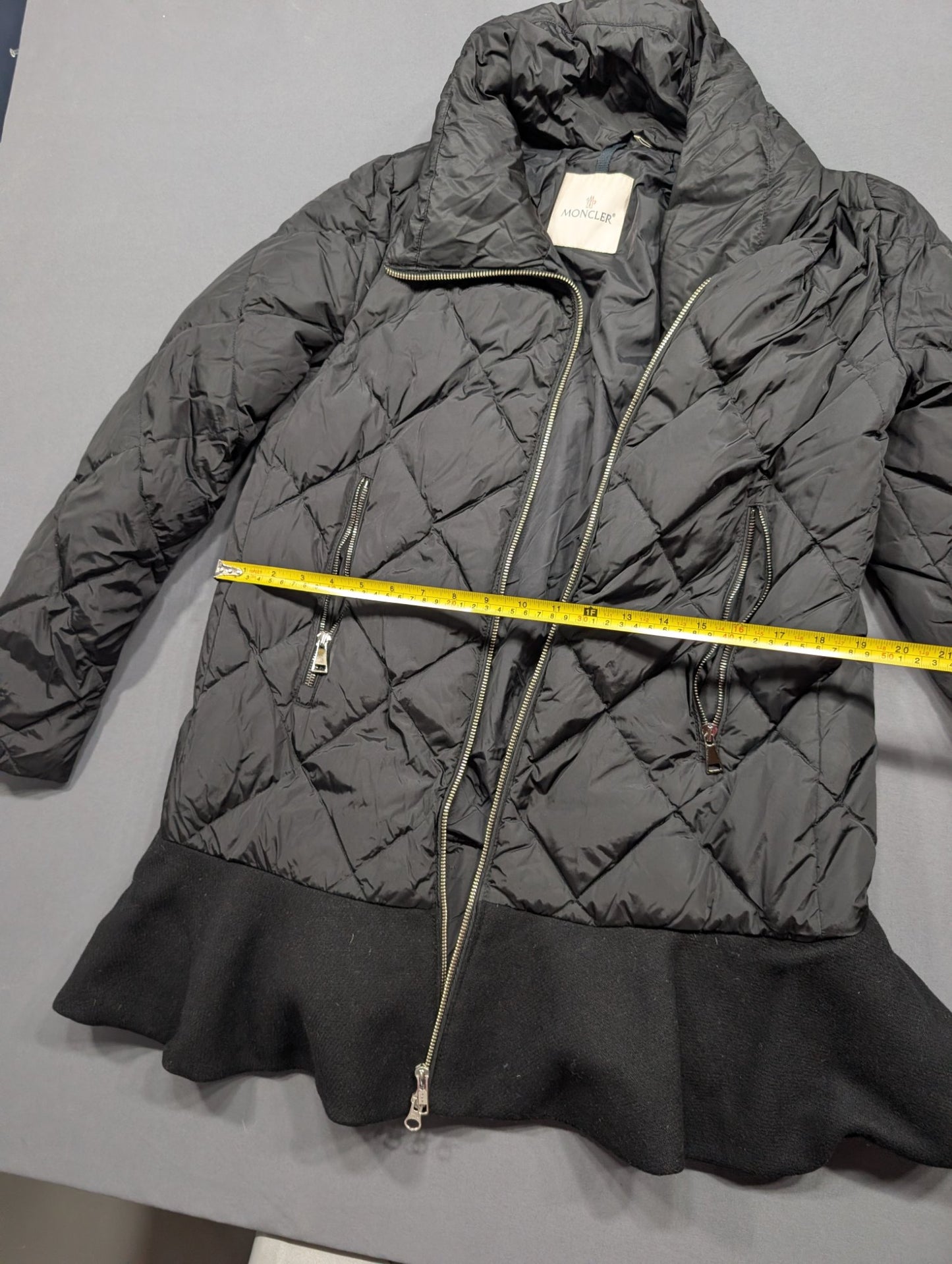 Moncler Women's Quilted Down Puffer Jacket Wool Hem Black