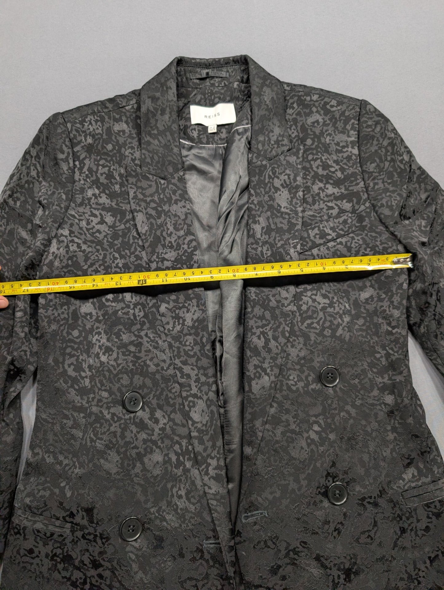 Reiss Women's Double-Breasted Jacquard Blazer Sz 10 Gray