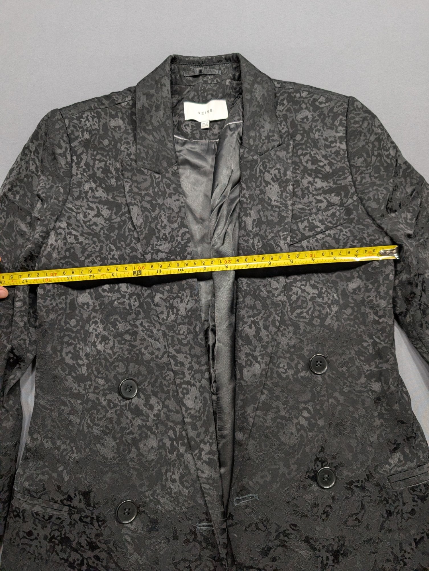 Reiss Women's Double-Breasted Jacquard Blazer Sz 10 Gray