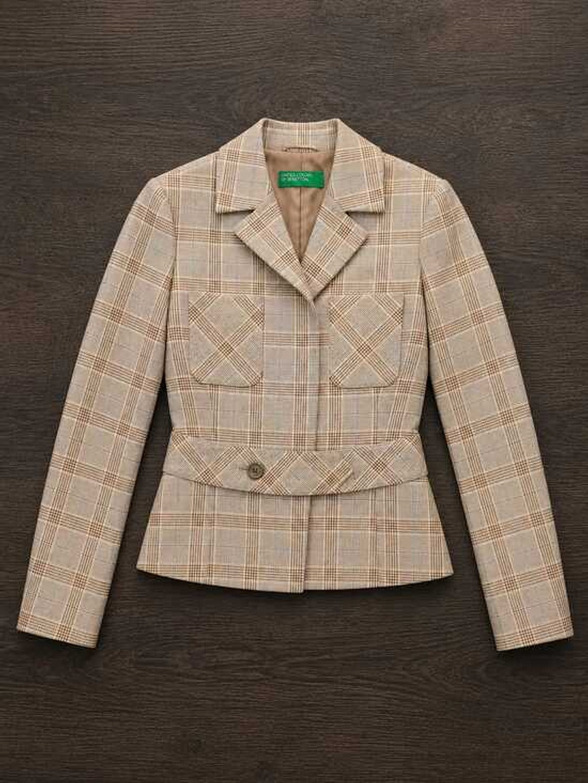 United Colors of Benetton Plaid Belted Blazer – Size 38, Like New