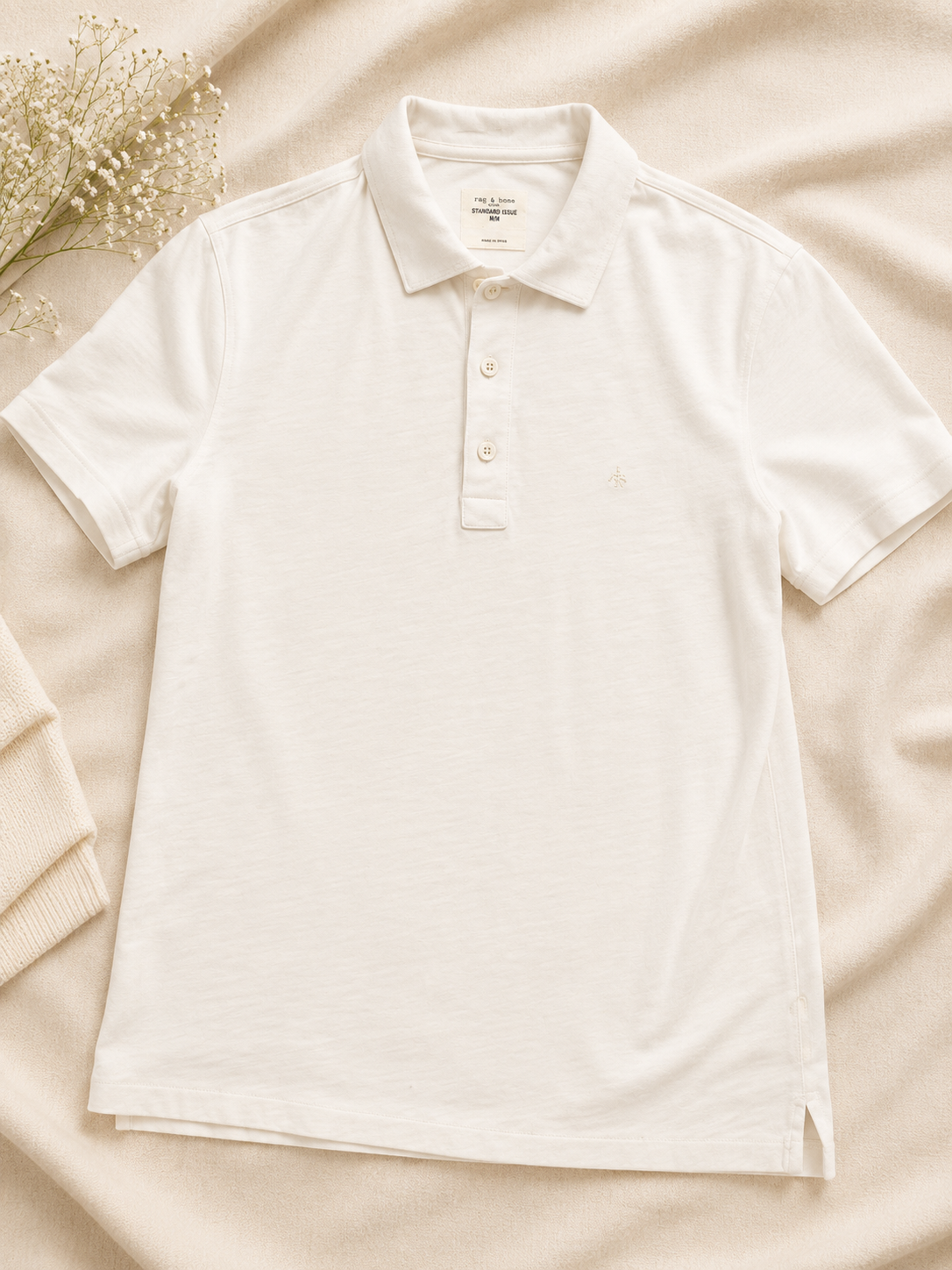 White short sleeve polo shirt, Rag & Bone Standard Issue, men's medium