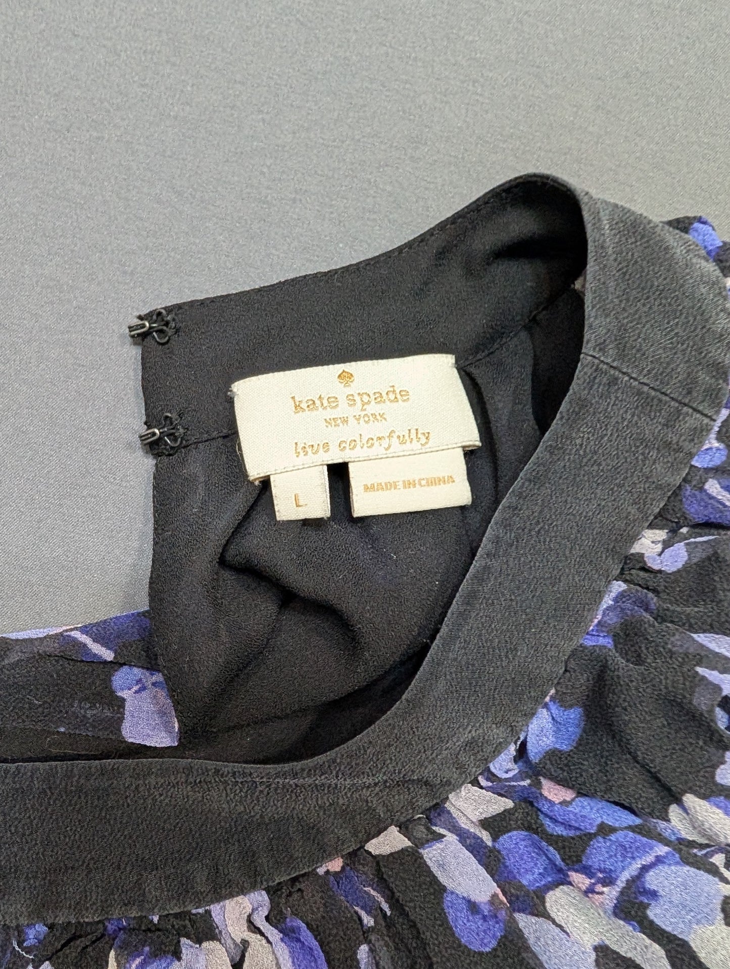 Kate Spade New York Floral Ruffle Blouse Top Black Blue Size L