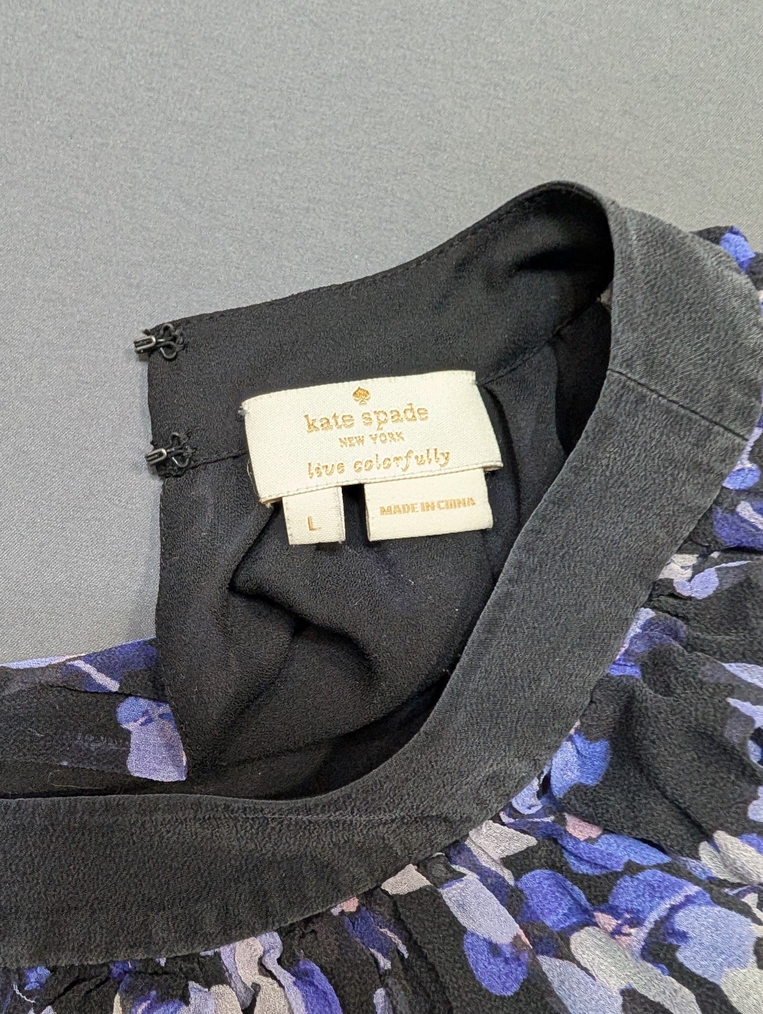 Kate Spade New York Floral Ruffle Blouse Top Black Blue Size L