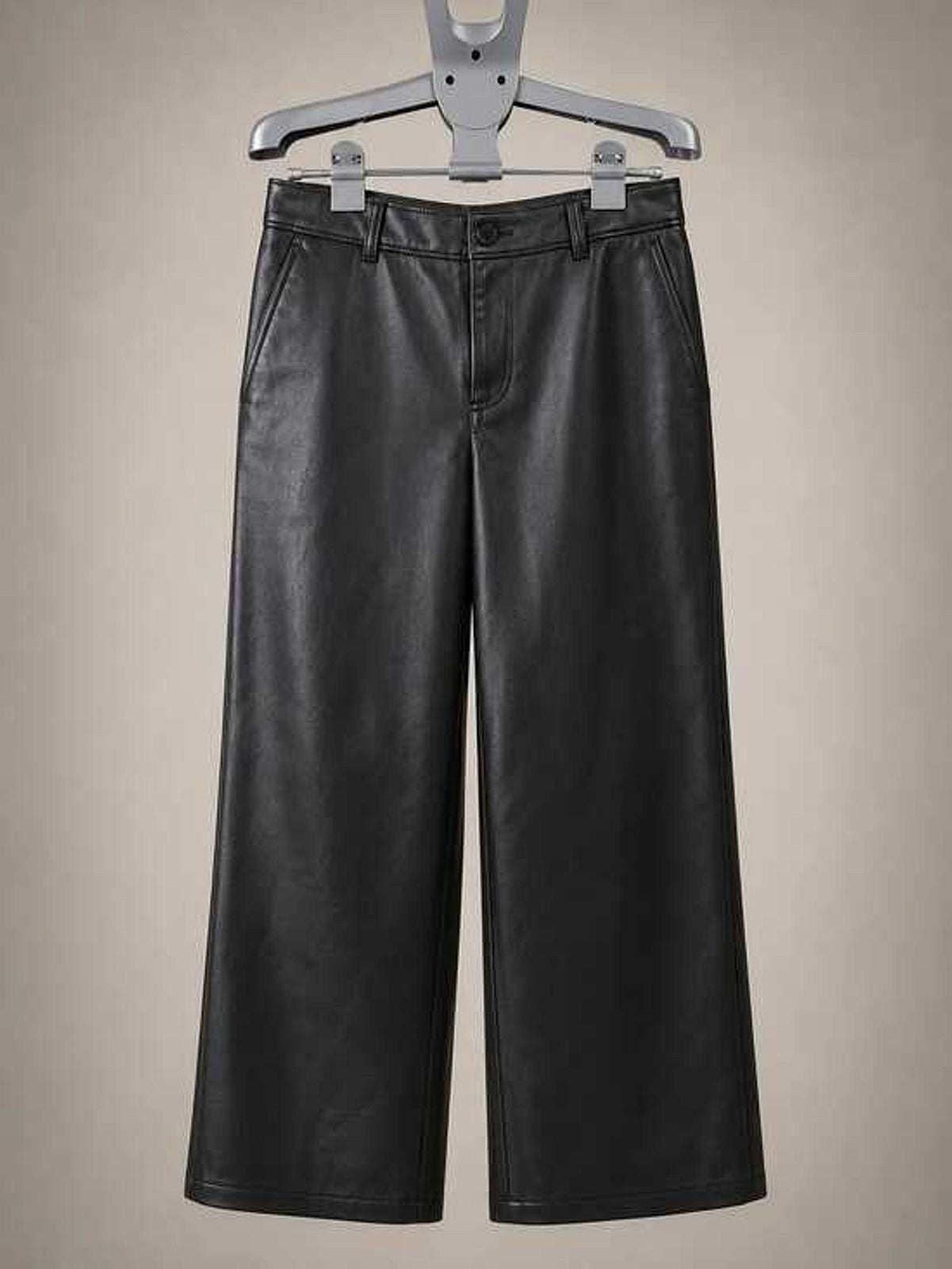 Babaton Black Faux Leather Wide Leg Pants - Size 8