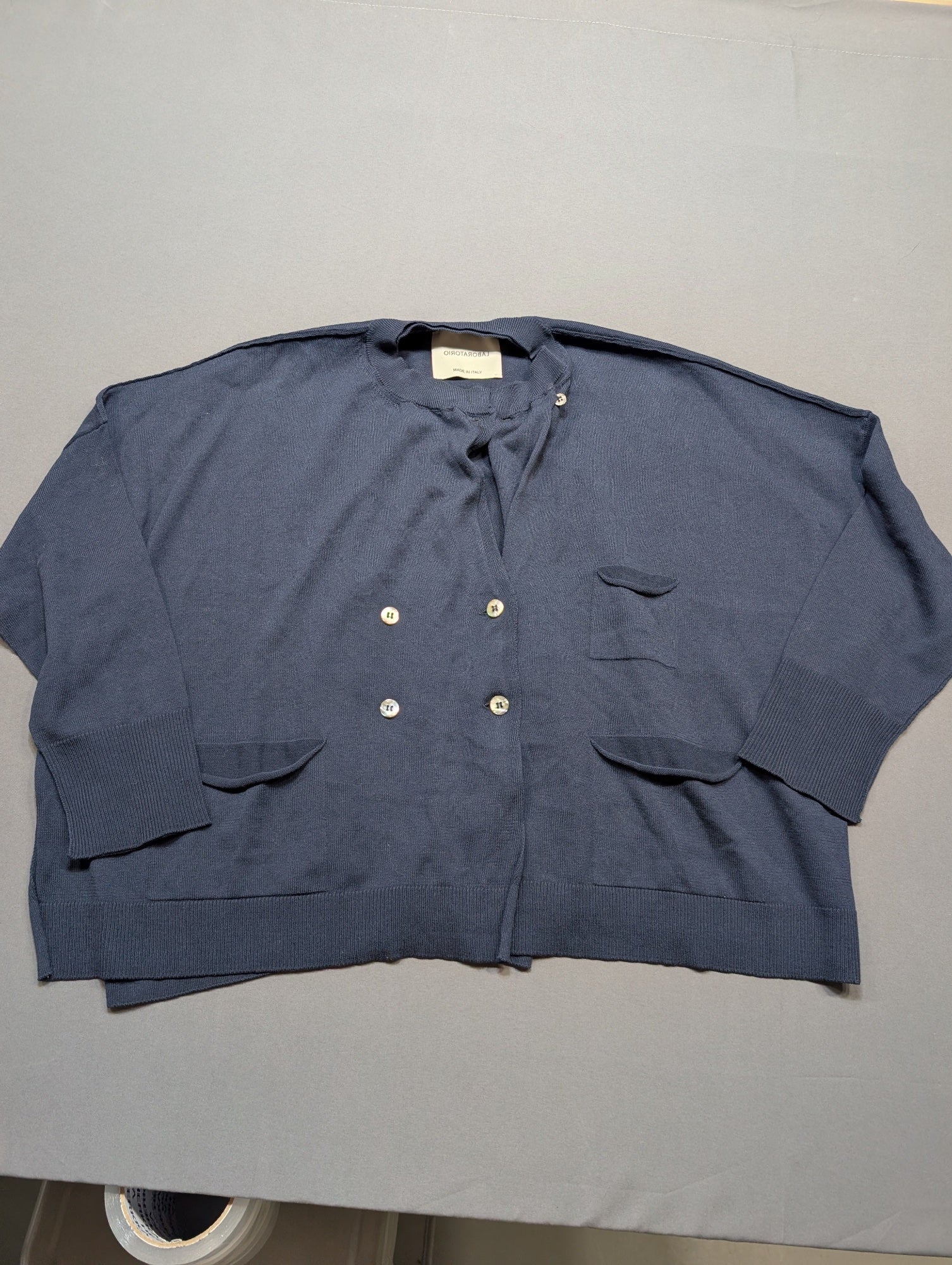 Laboratorio Women's Double-Breasted Cotton Cardigan Navy Blue XS