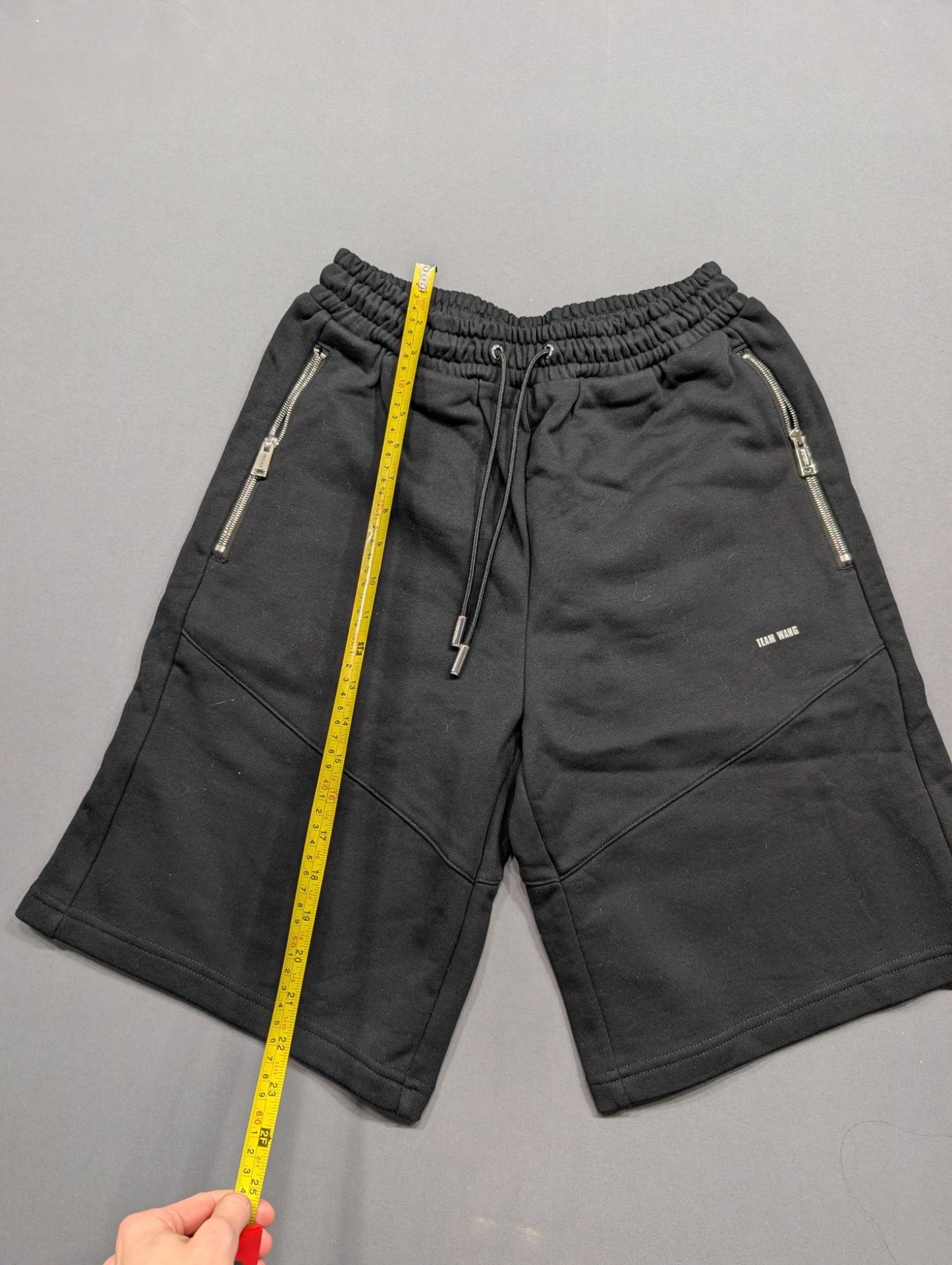 Team Wang Design Black Sweat Shorts Zip Pockets Size 0 S