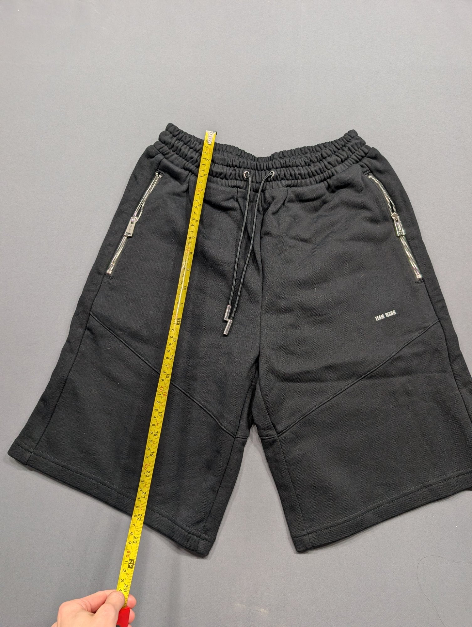 Team Wang Design Black Sweat Shorts Zip Pockets Size 0 S