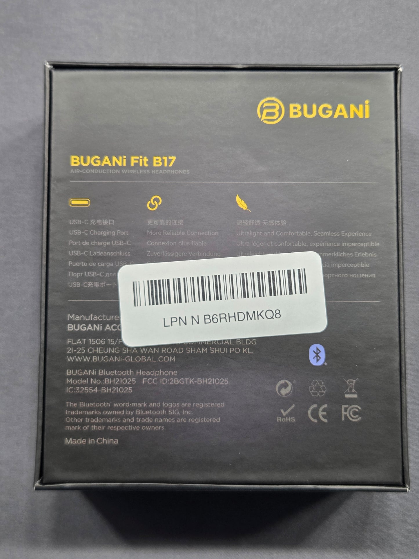 Bugani Fit B17 Open Ear Air Conduction Wireless Earbuds w/ Case