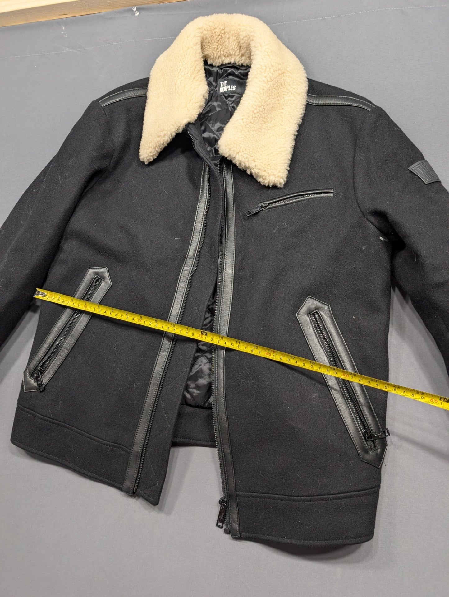 The Kooples Wool Moto Jacket Sherpa Collar Leather Trim Black Men M