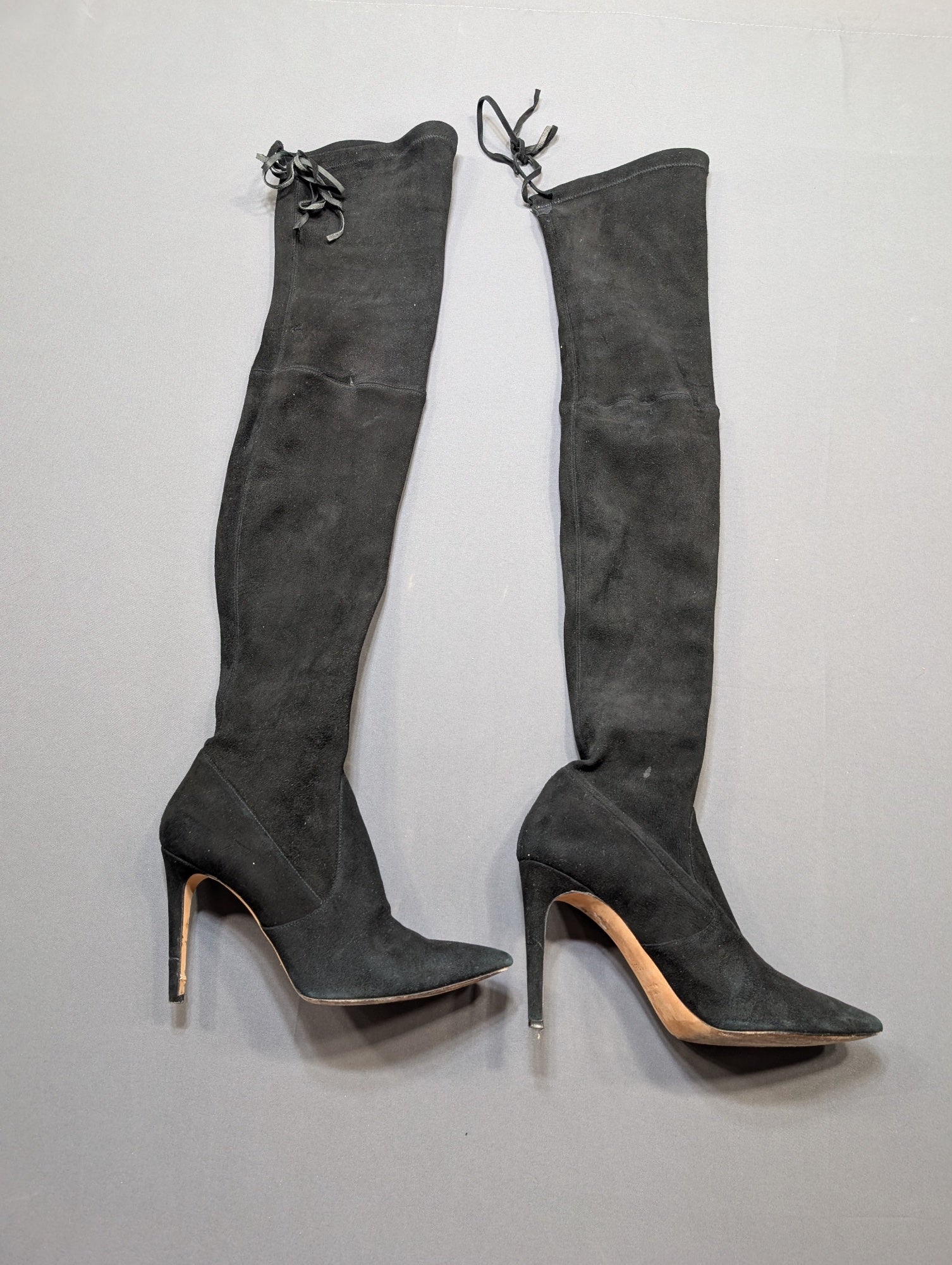 Vero Cuoio Made in Italy Black Suede OTK Over-Knee Stiletto Boot 39.5