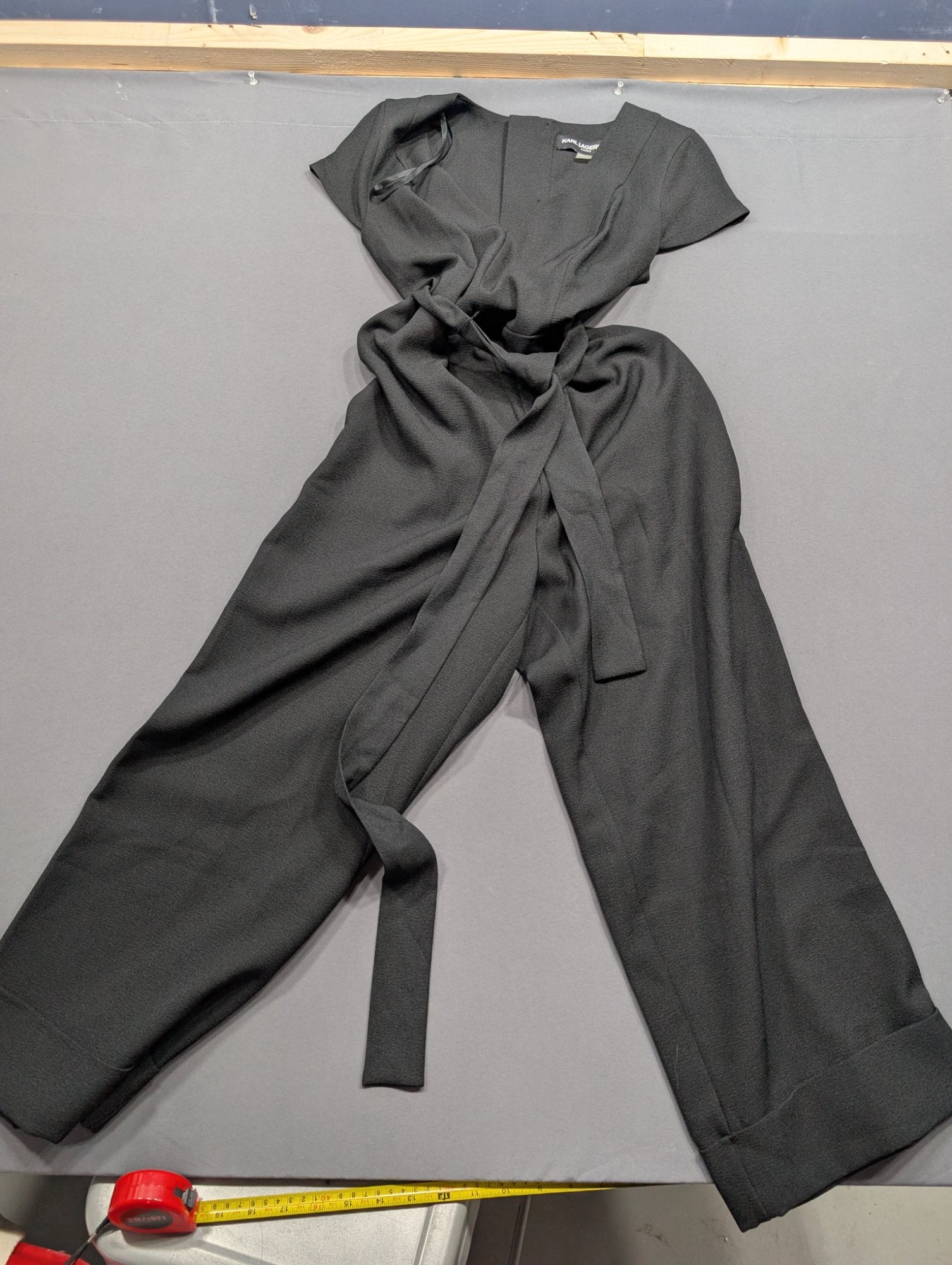 Karl Lagerfeld Paris Black Jumpsuit Size 6 Pearl Buttons Belt