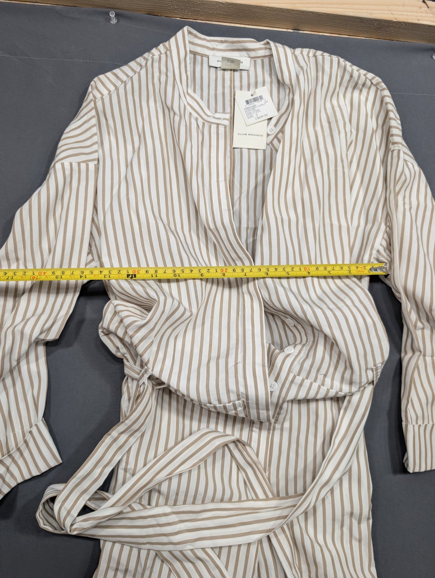 Club Monaco Long Sleeve Pant Jumpsuit Sz 2 Khaki Stripe NWT