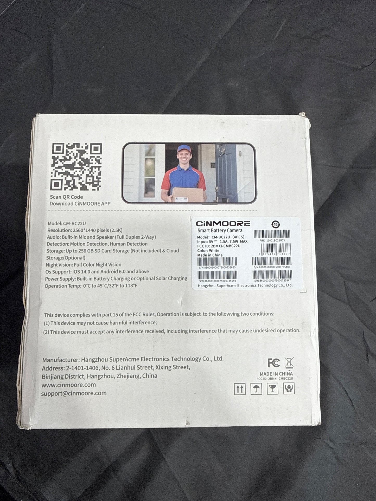 CiNMOORE BC22U 2.5K WiFi Battery Camera 4-Pack CM-BC22U