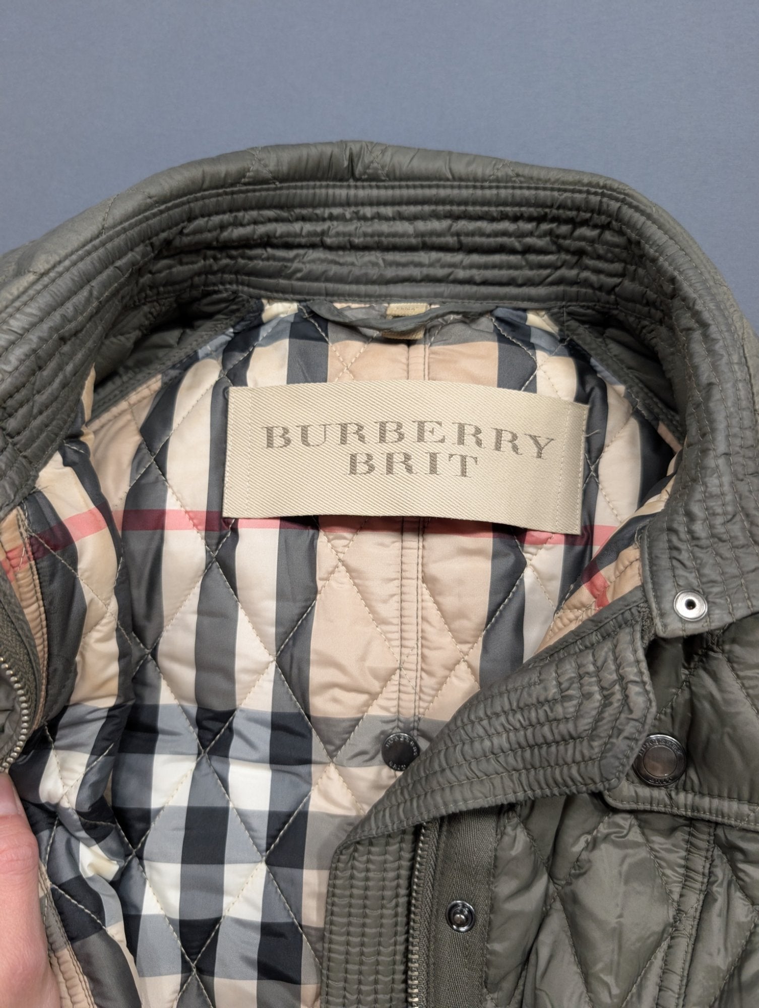 Burberry Brit Women's Quilted Jacket Olive Green Belted Coat