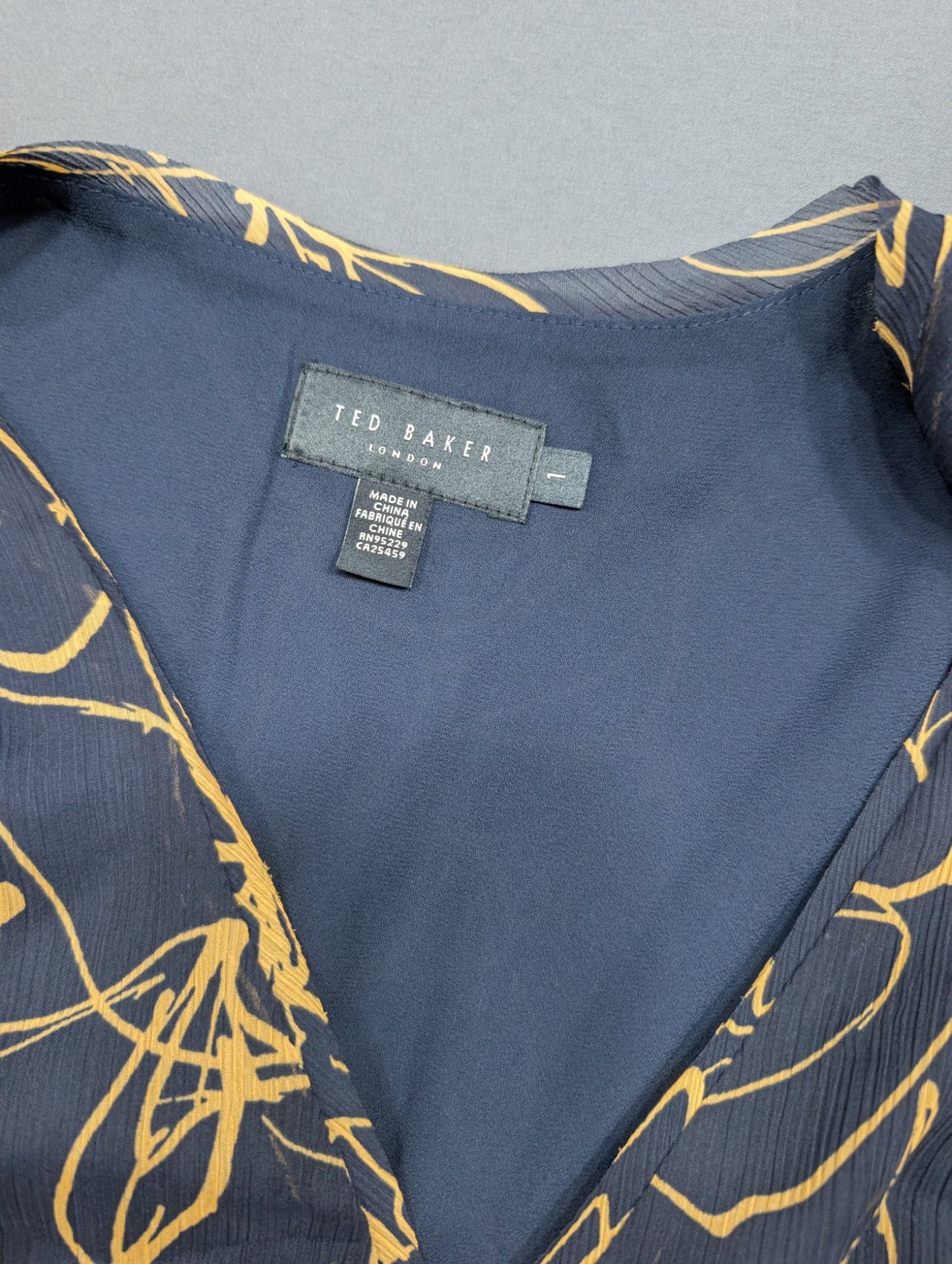 Ted Baker London Navy Gold Floral Ruffle Mini Dress Size 1 (S)