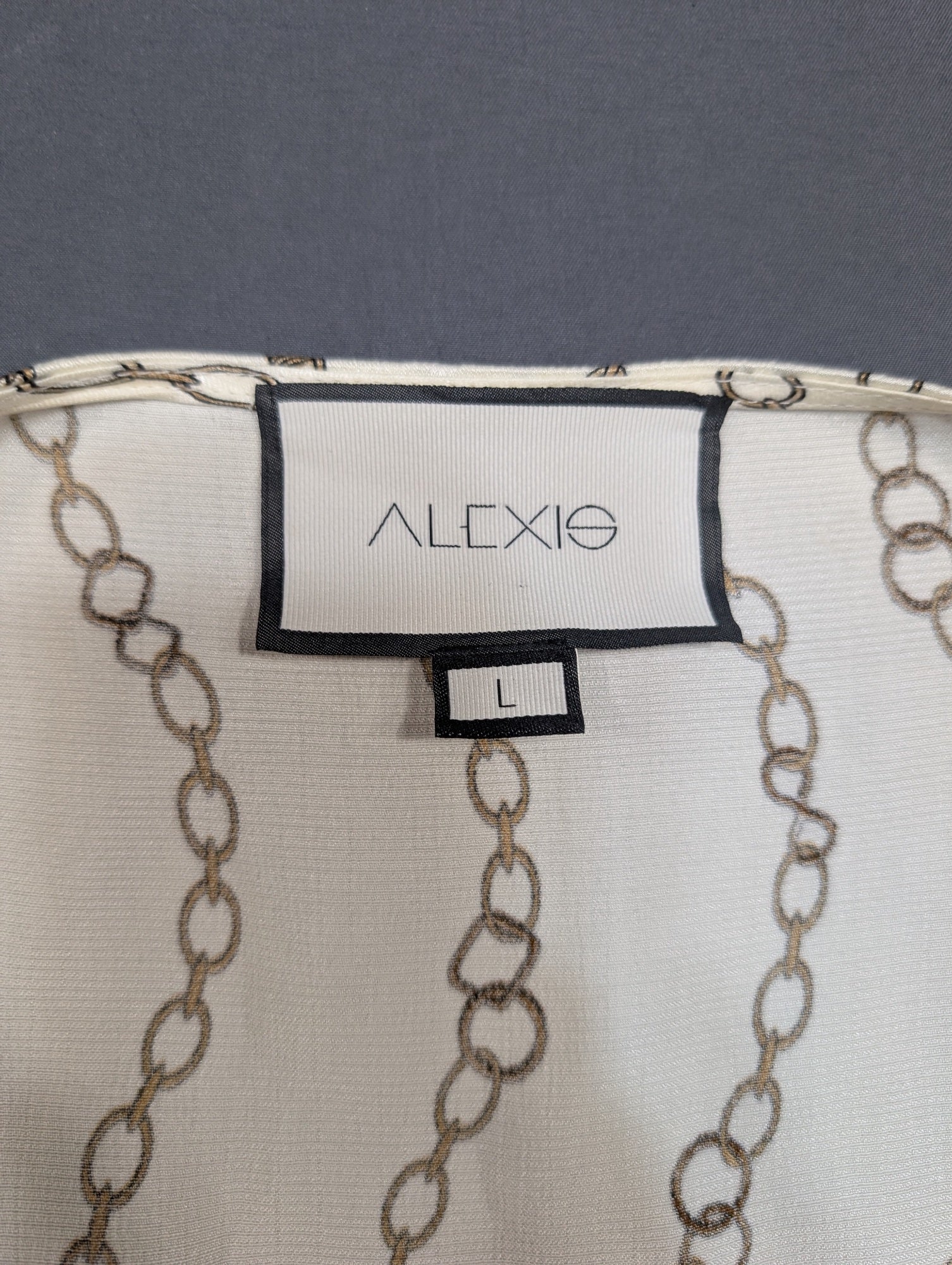 Alexis Chain Print Tie-Front Blouse Long Sleeve V-Neck Top Size L