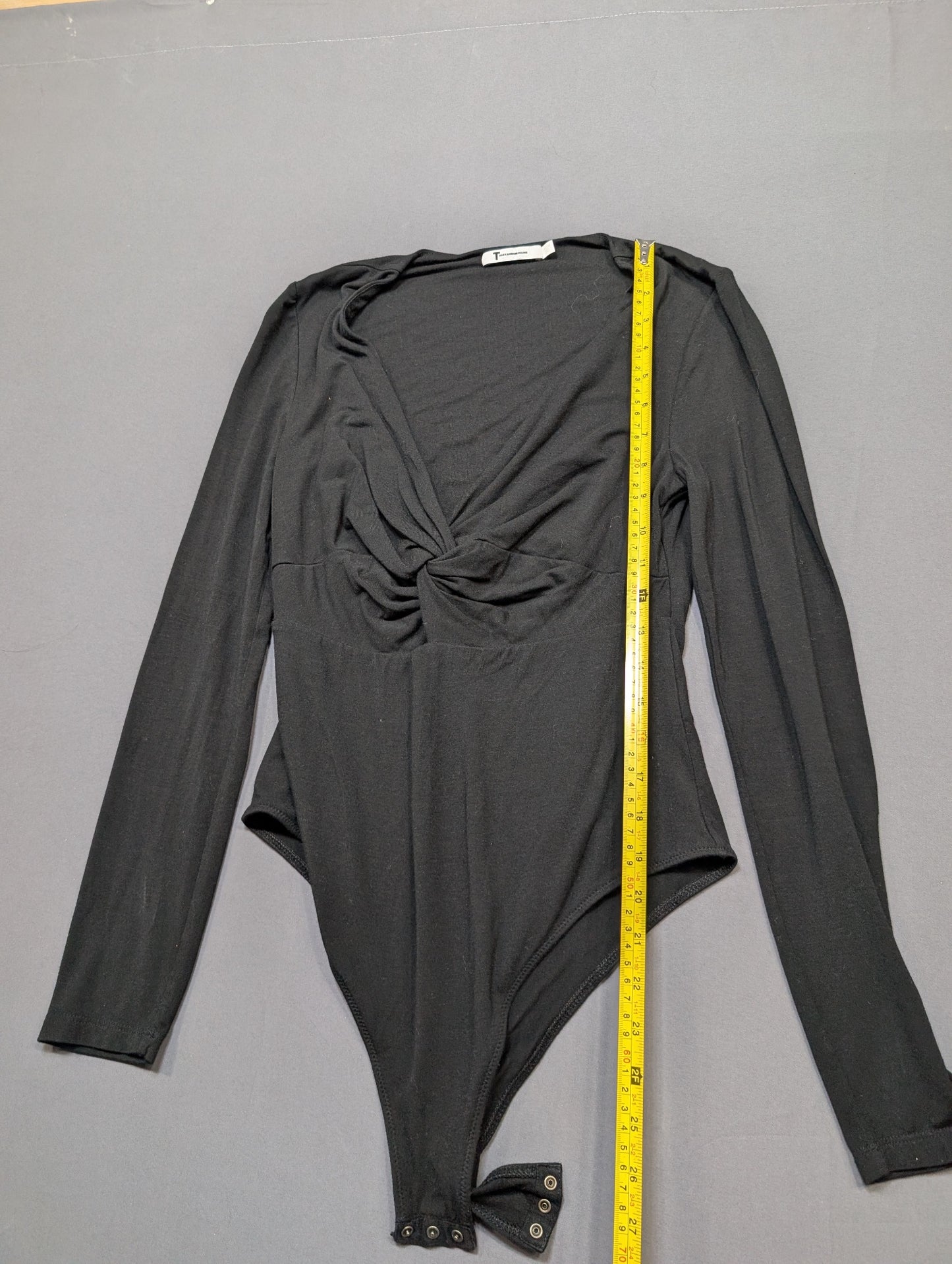T Alexander Wang Black Long Sleeve Twist Front Bodysuit Size Large