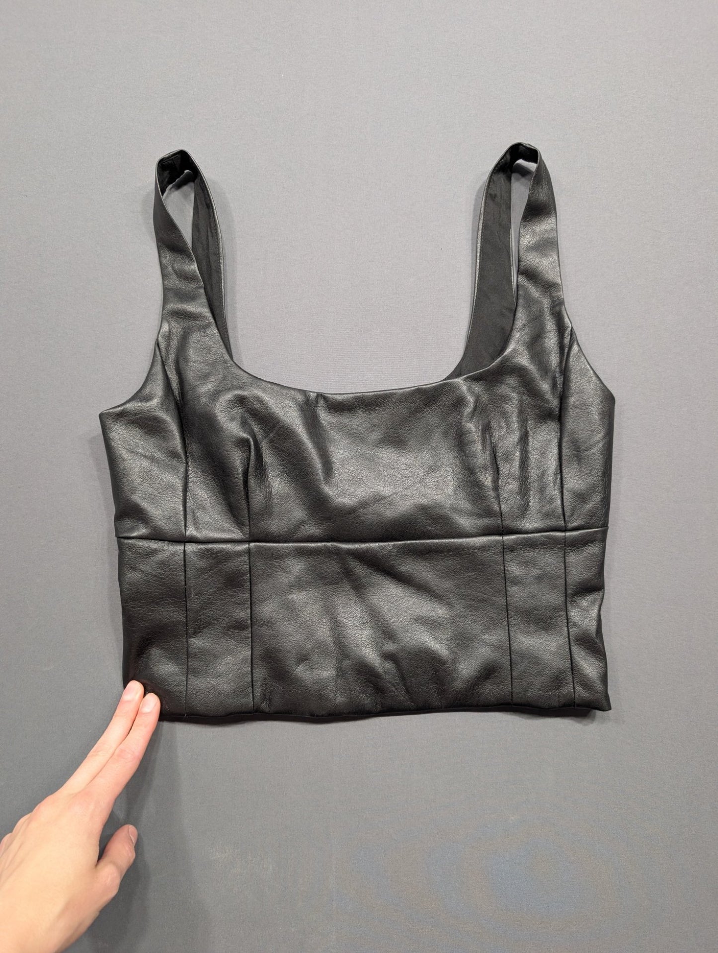 Wilfred Black Faux Leather Crop Tank Top Corset Style Size S