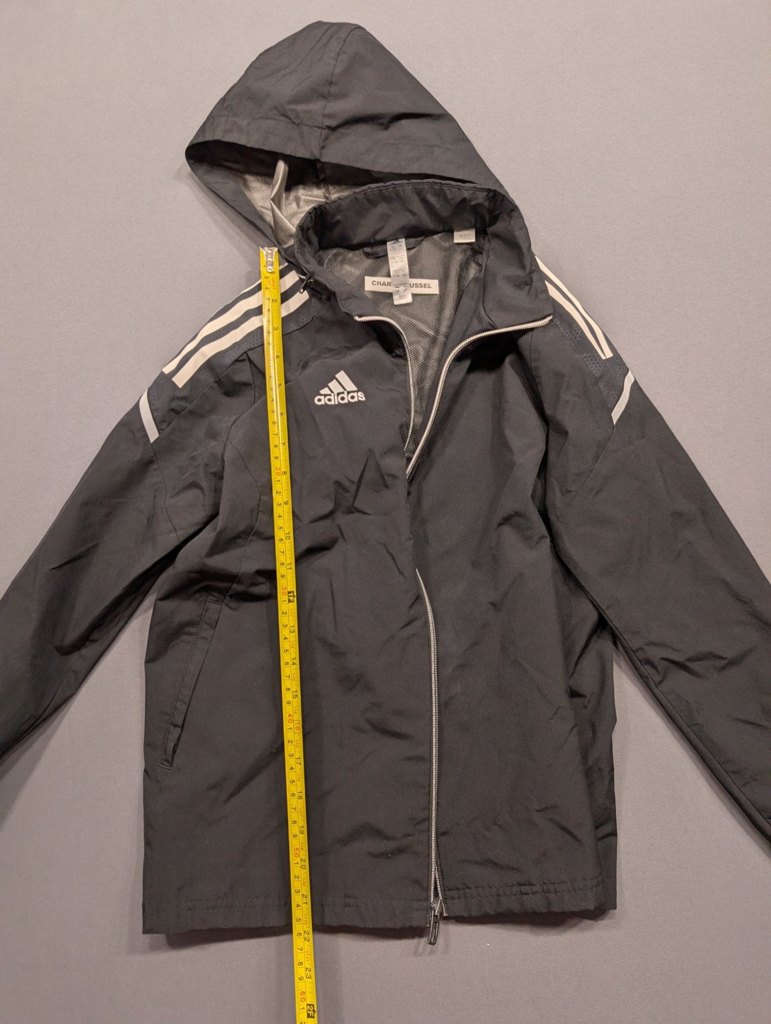 Adidas Kids Hooded Rain Jacket Black 3-Stripe Size S (9-10Y)