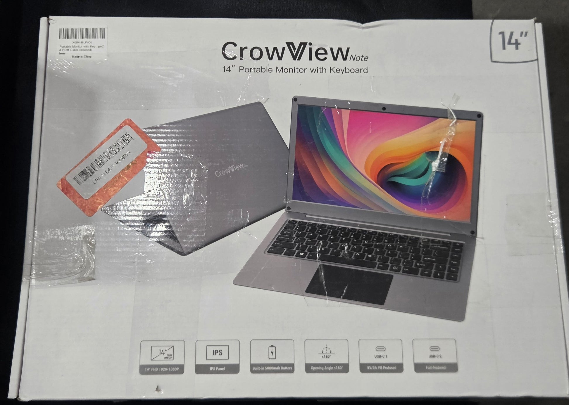 CrowView Note 14" Portable Monitor with Keyboard FHD IPS USB-C