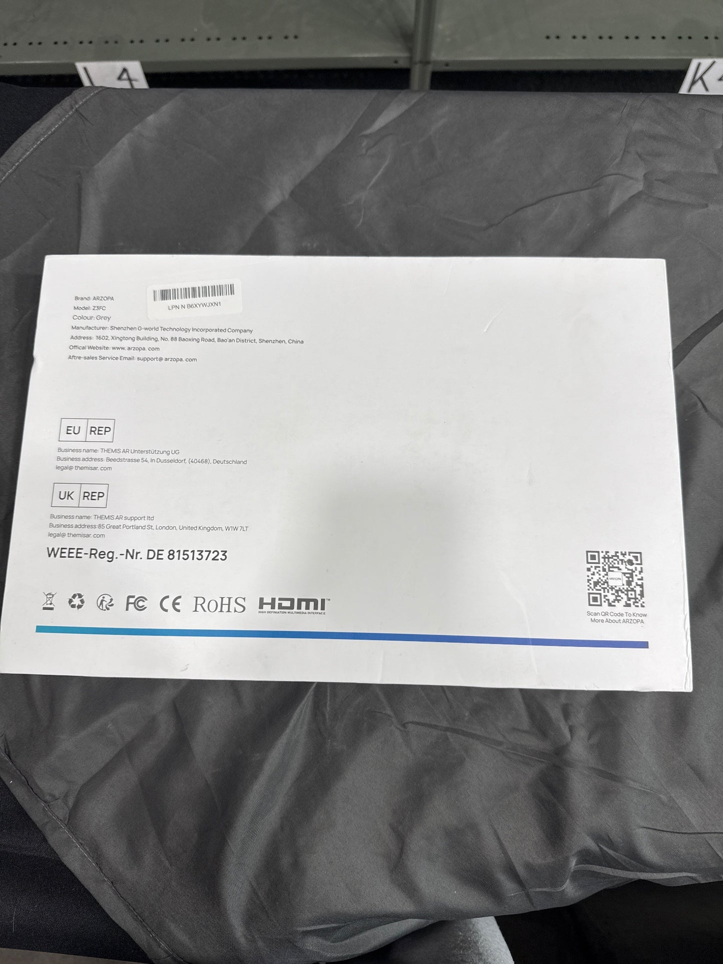 ARZOPA Z3RC Portable Monitor 15.6in Grey USB-C HDMI Open Box