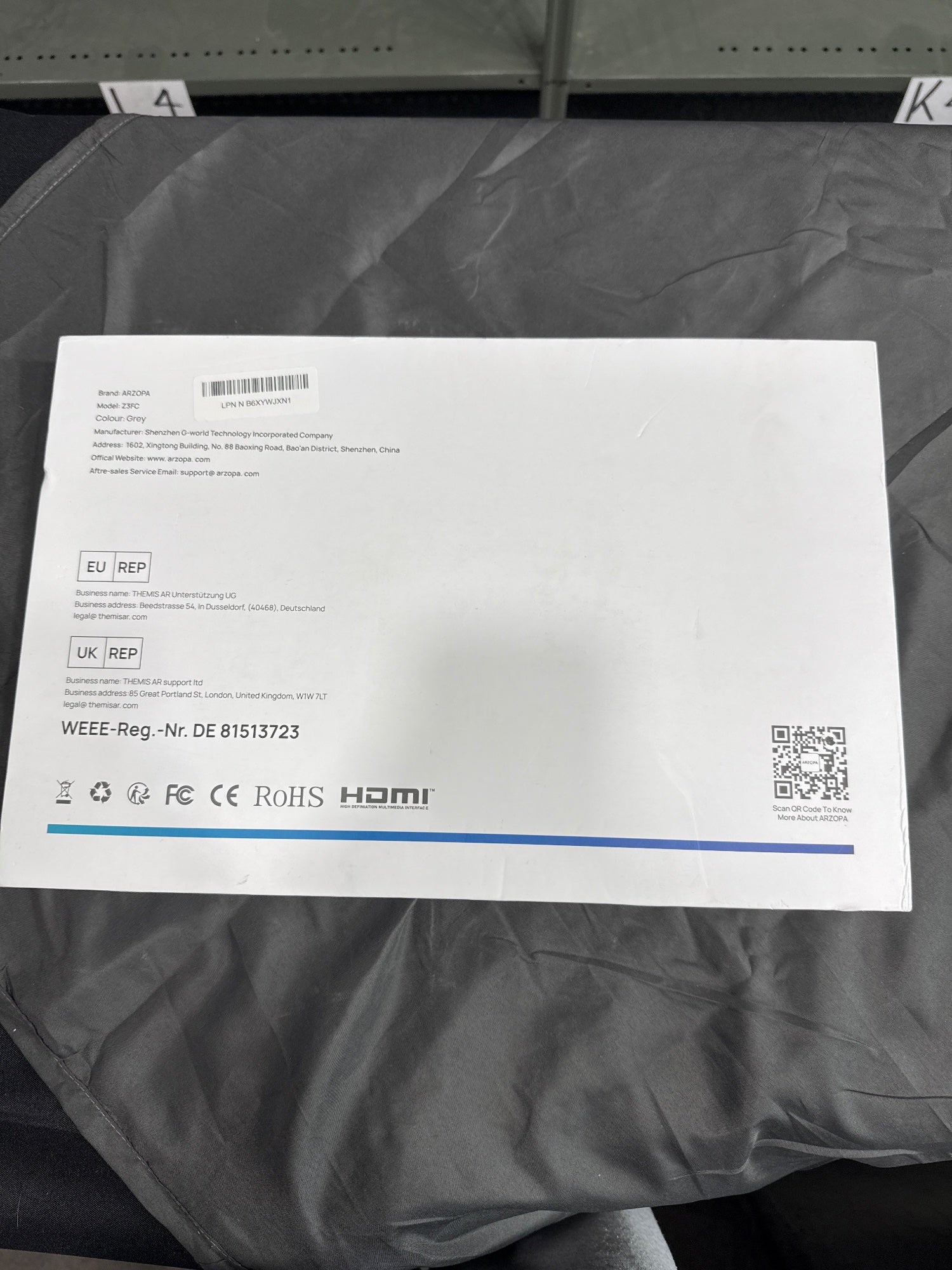 ARZOPA Z3RC Portable Monitor 15.6in Grey USB-C HDMI Open Box