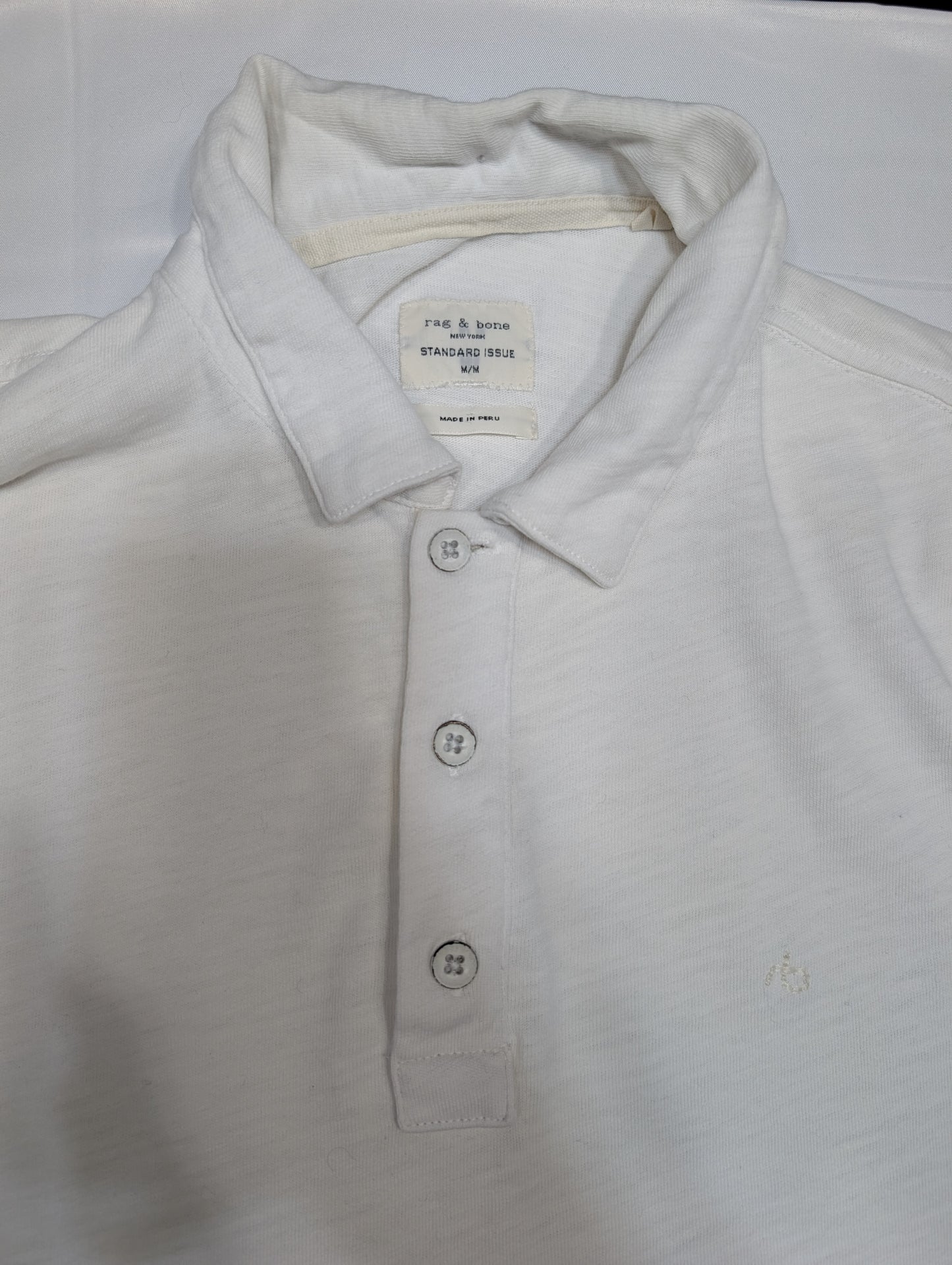White short sleeve polo shirt, Rag & Bone Standard Issue, men's medium