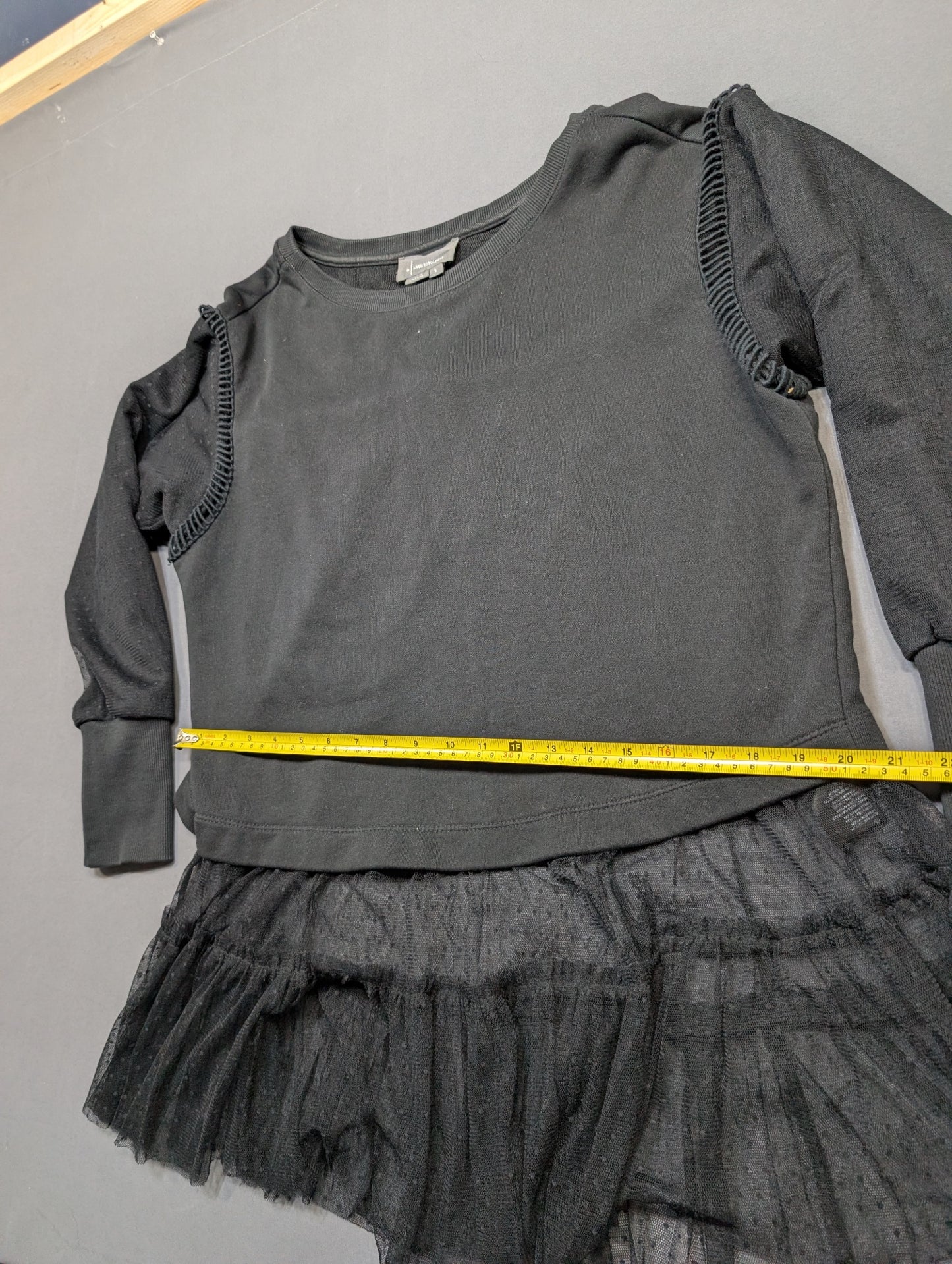 Anthropologie by Anthropologie Black Sweatshirt Tulle Hem Top Size S