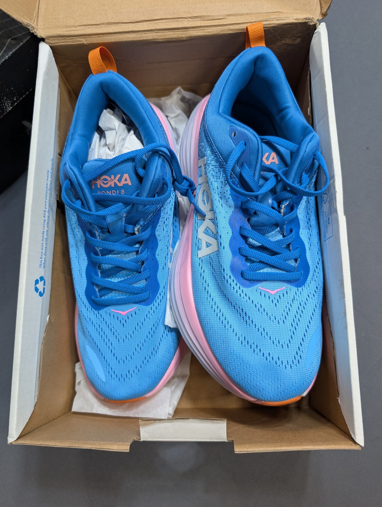 HOKA Bondi 8 Men's Running Shoe Blue Pink Size US 9D EU 42 2/3