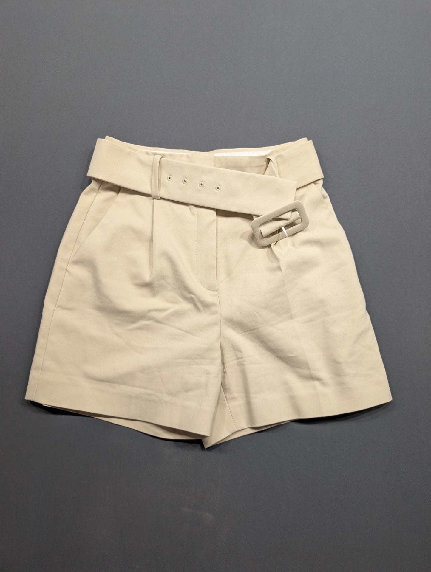 Babaton Size 4 Beige Belted High-Rise Shorts Pleated Trouser