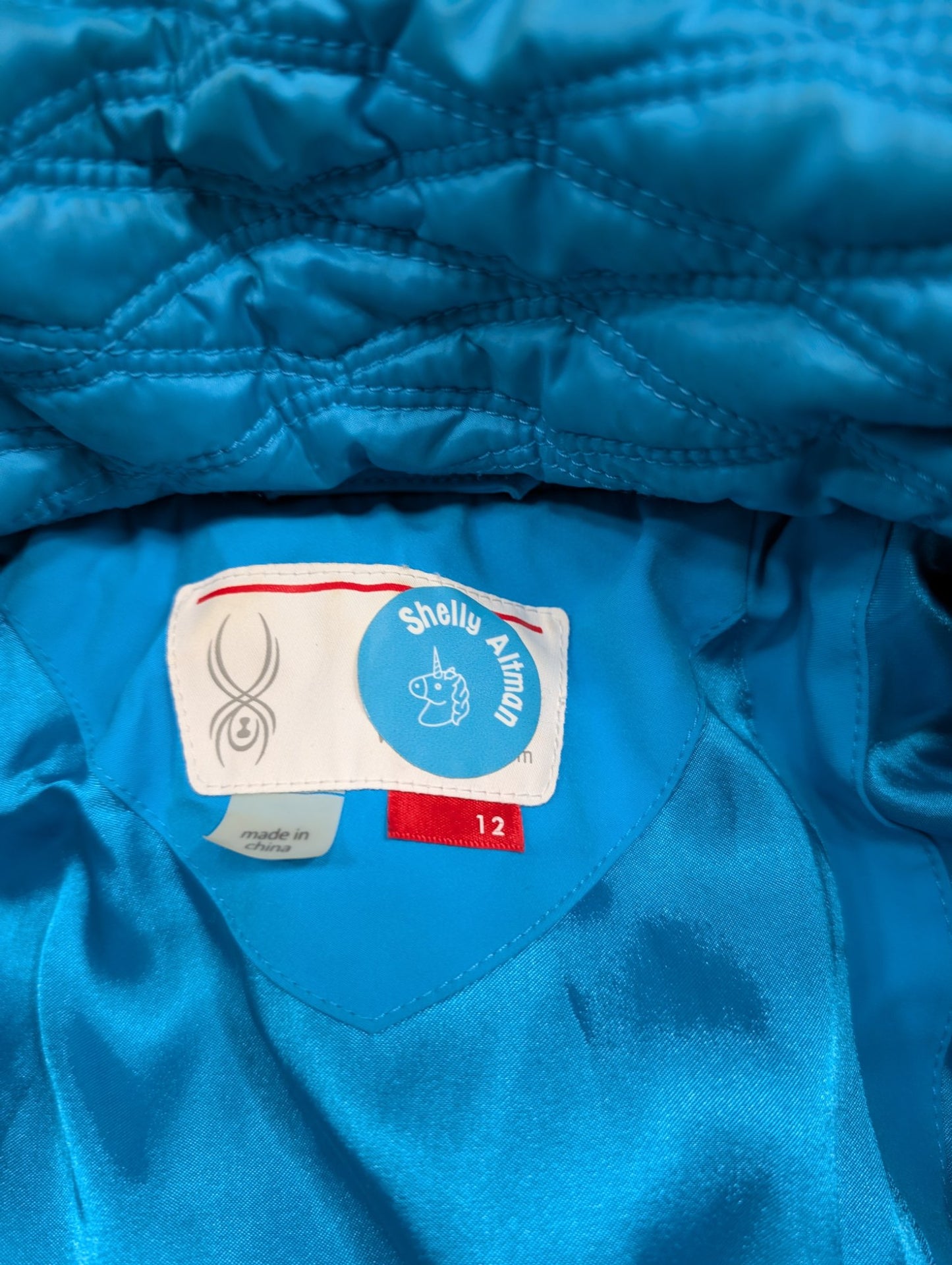 Spyder Girls Ski Jacket Size 12 Teal Blue Hooded Winter Snow