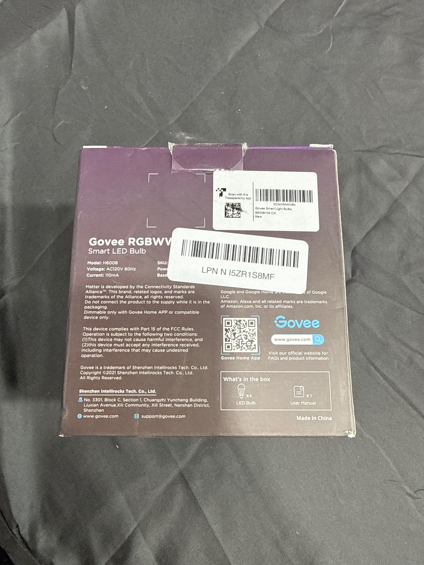 Govee RGBWW Smart LED Bulb H6008 4-Pack 800lm Matter Alexa